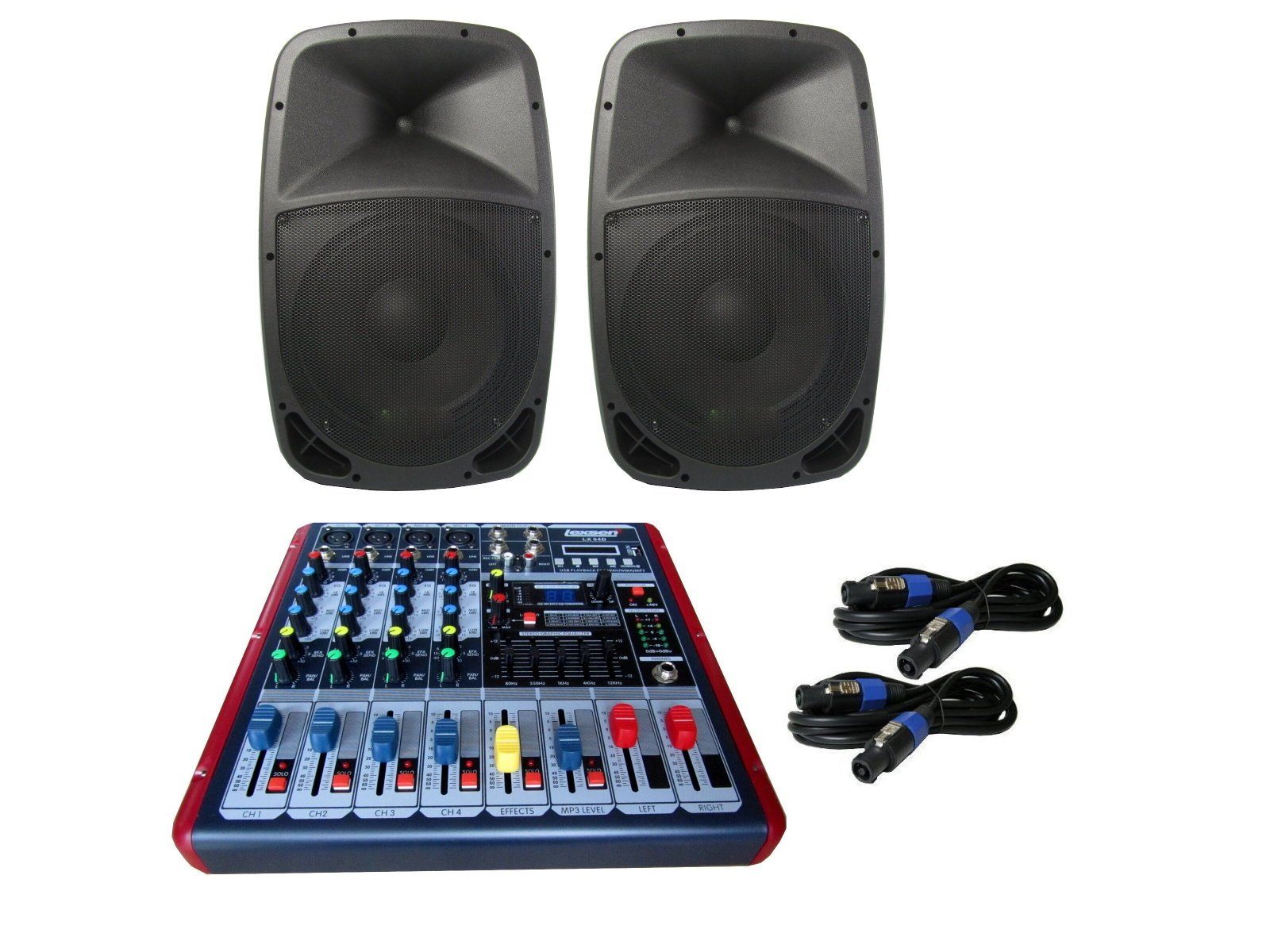DSX Powermixer PA Anlage DJ 2 Wege 38 cm Musikanlage Boxen USB 1200 W Party-Lautsprecher (1200 W)