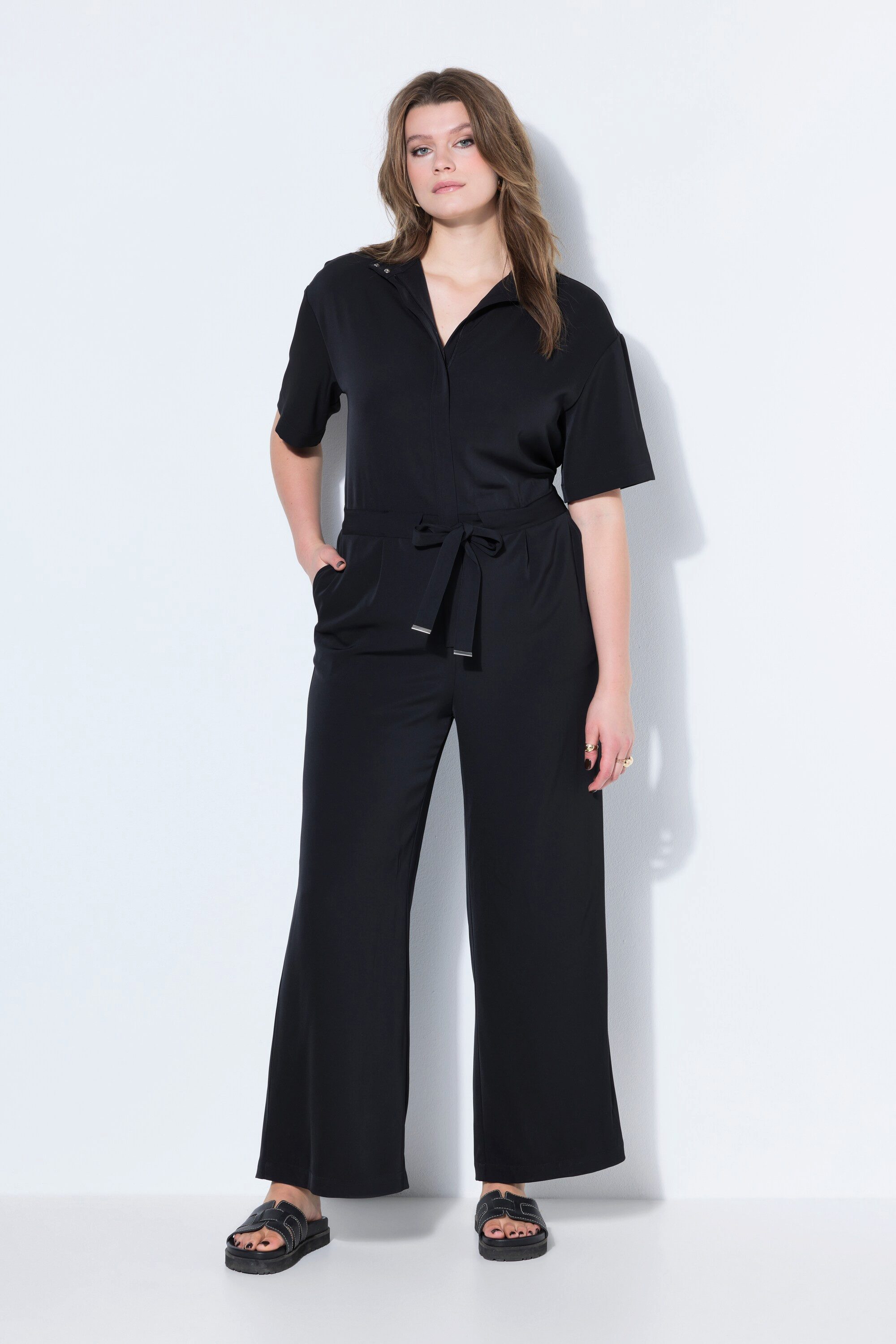 Studio Untold Midikleid Jumpsuit oversized Stehkragen Zipper