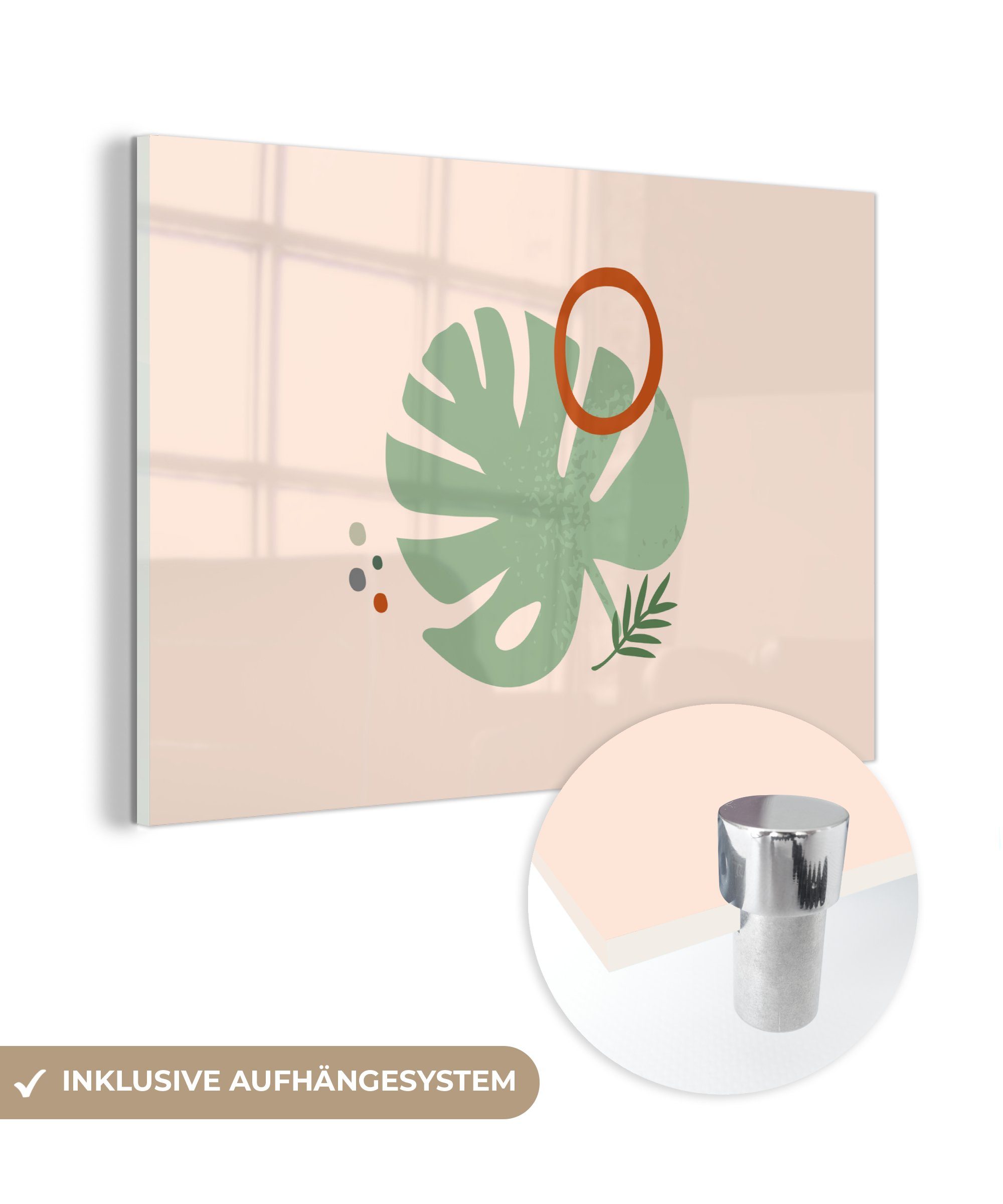 MuchoWow Acrylglasbild Monstera - Pflanzen - Sommer - Pastell, (1 St), Acrylglasbilder Wohnzimmer & Schlafzimmer