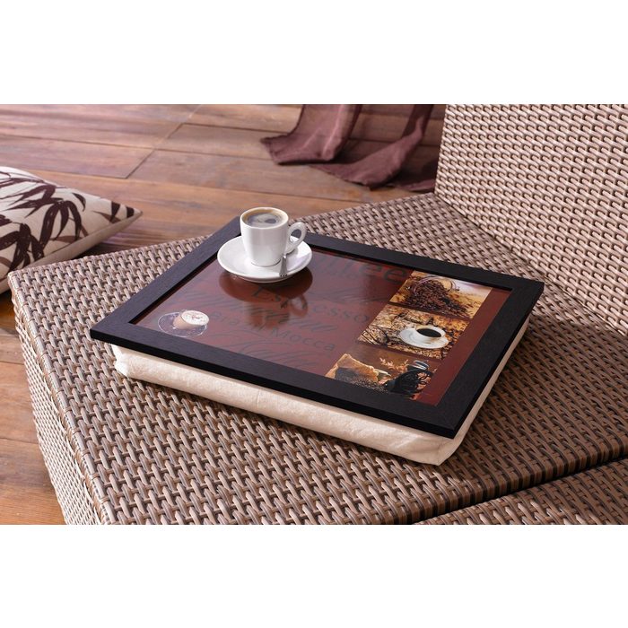 Dekoleidenschaft Laptop Tablett Knietablett "Kaffee" 43 cm mit Kissen Betttablett Schoßtablett