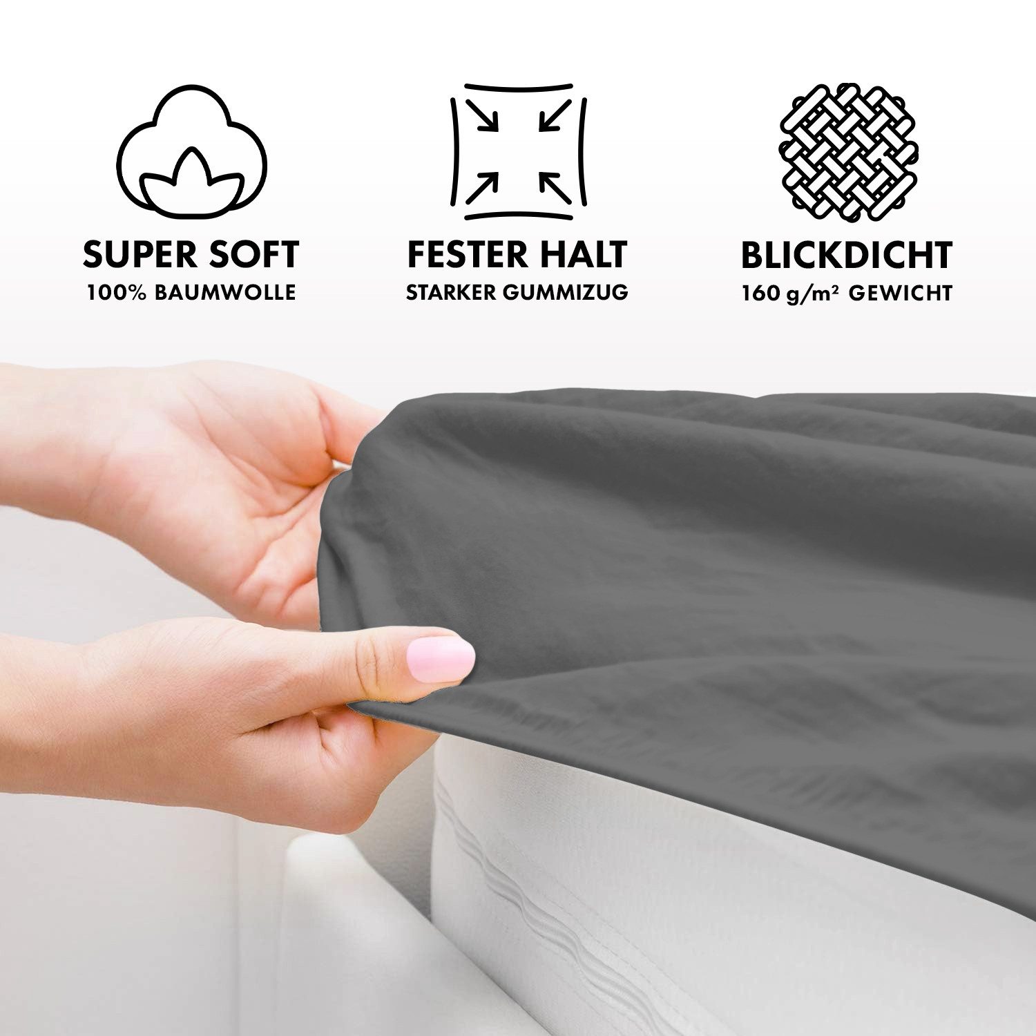 Jacobson Spannbettlaken TOPPER aus 100% Baumwolle, Jersey Bettlaken 160 g/m², Spannbetttuch mit Gummizug, OEKO-TEX®, pflegeleicht, viele Farben