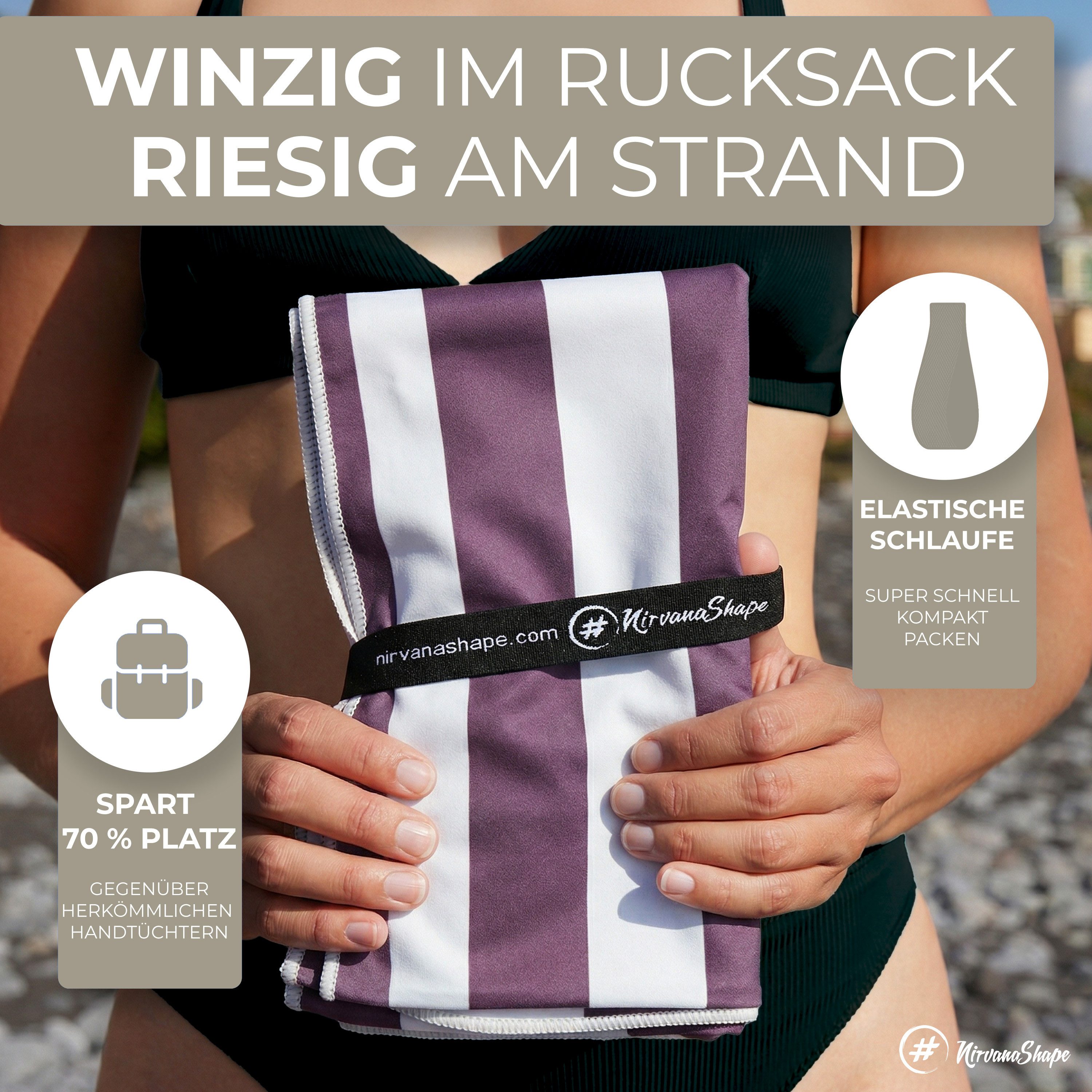 NirvanaShape Strandtuch Reise Handtuch Strandtuch XXL - Strandhandtuch, Mikrofaser Badetuch – Bild 4 von 5