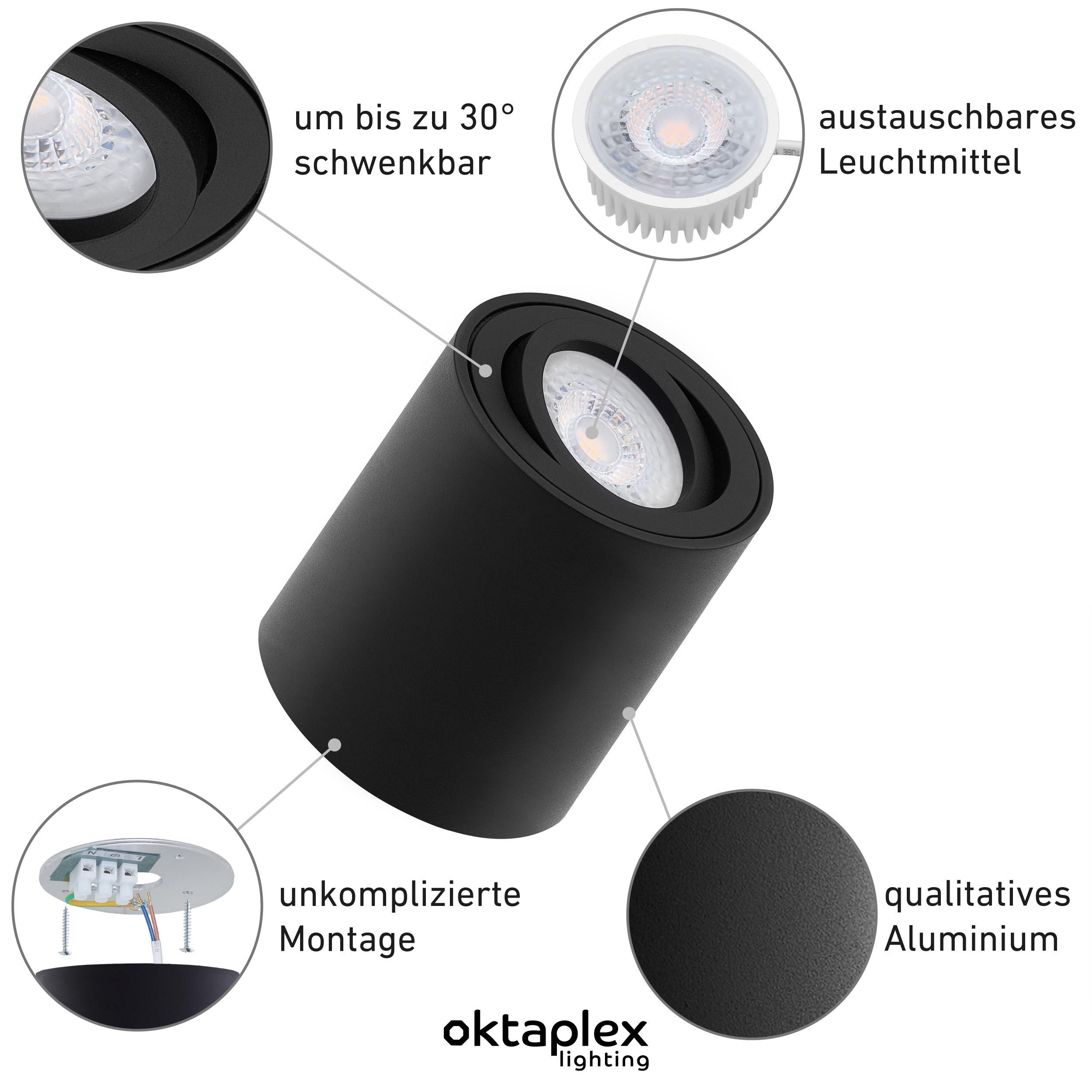 Oktaplex lighting LED Deckenstrahler Lile M Aluminium Deckenspot schwarz, schwenkbar, Leuchtmittel wechselbar, neutralweiß, 4000 Kelvin 230V Höhe 80mm schwarz