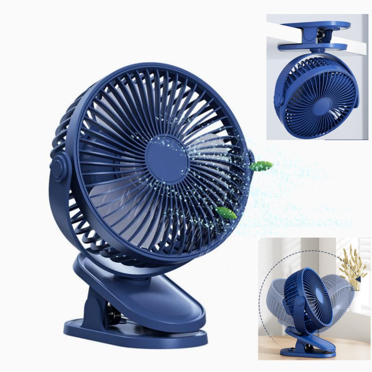 autolock Mini USB-Ventilator Mini USB Ventilator,4 Geschwindigkeiten Tischventilator mit Clip, Nachtlicht,360°Dreheinstellung für Büro und Schlafzimmer