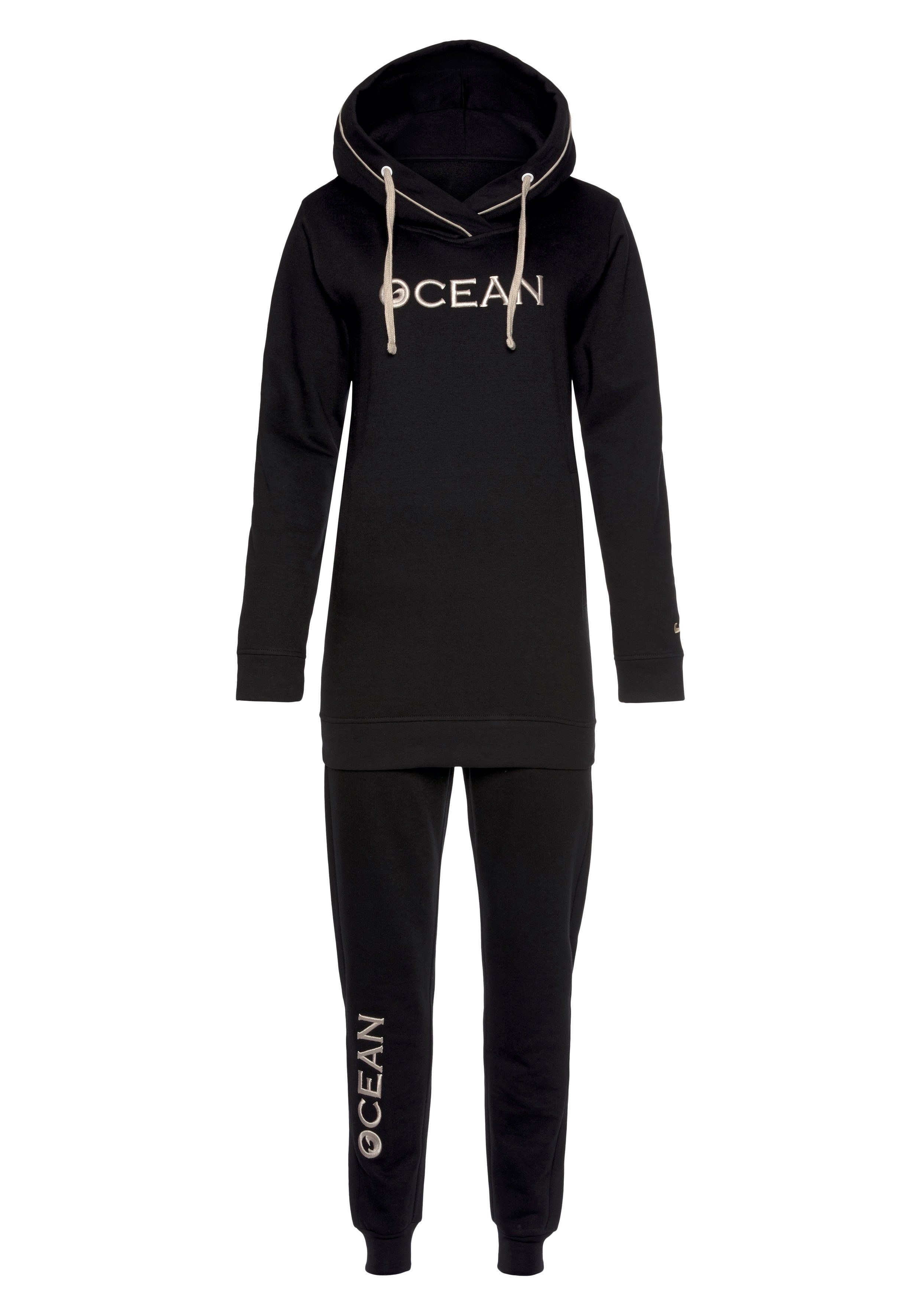 Jogginghose reiner Longhoody Baumwolle Sportswear aus (2-tlg), Ocean + Jogginganzug