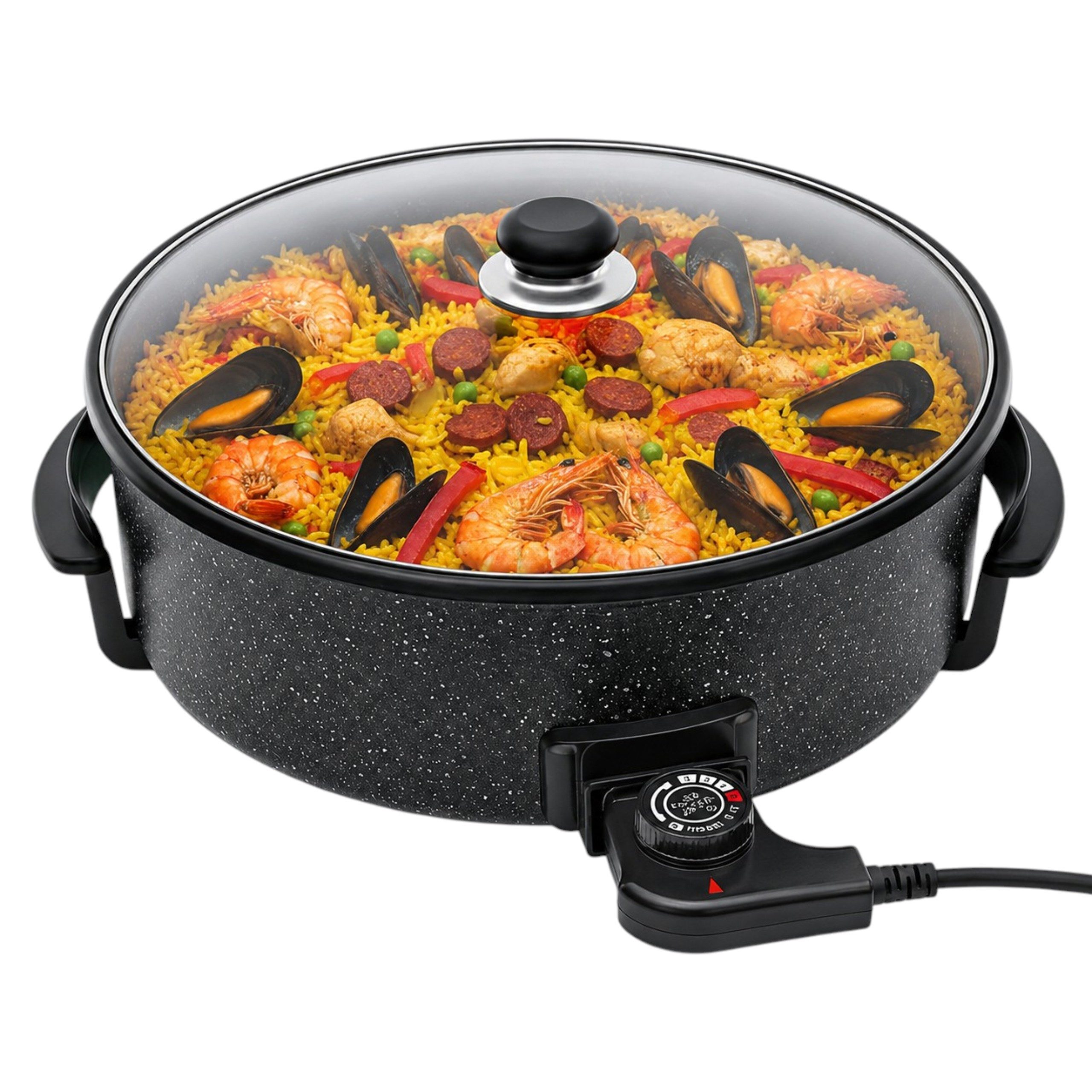 SHOV Elektrische Pizzapfanne SHOV Elektrische Pizzapfanne Ø36 cm – 1500 W, Glasdeckel & Thermostat