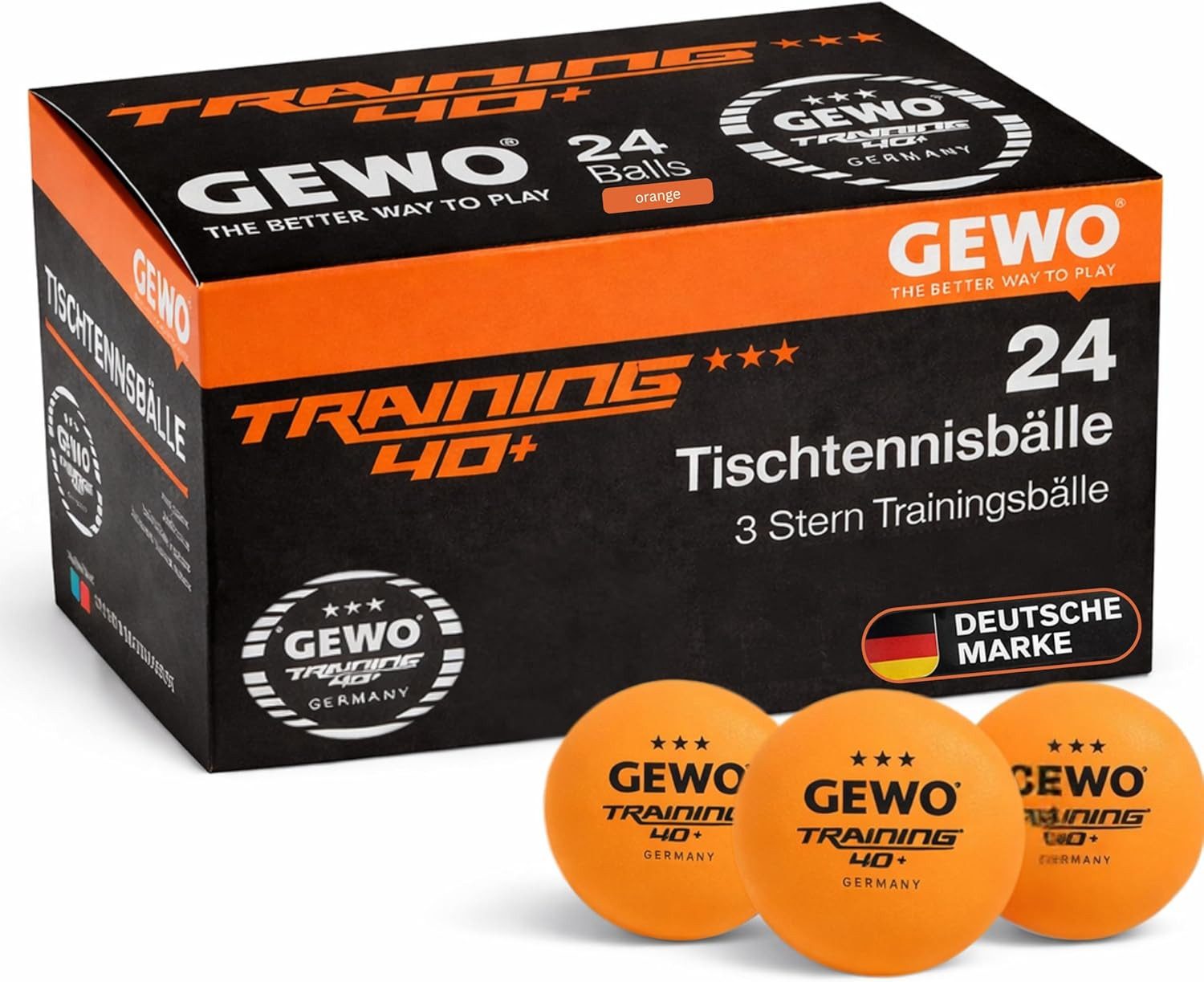 Gewo Tischtennisball 24 Stück, 3 Sterne 40+, Training ABS Tischtennisbälle orange (24-St)