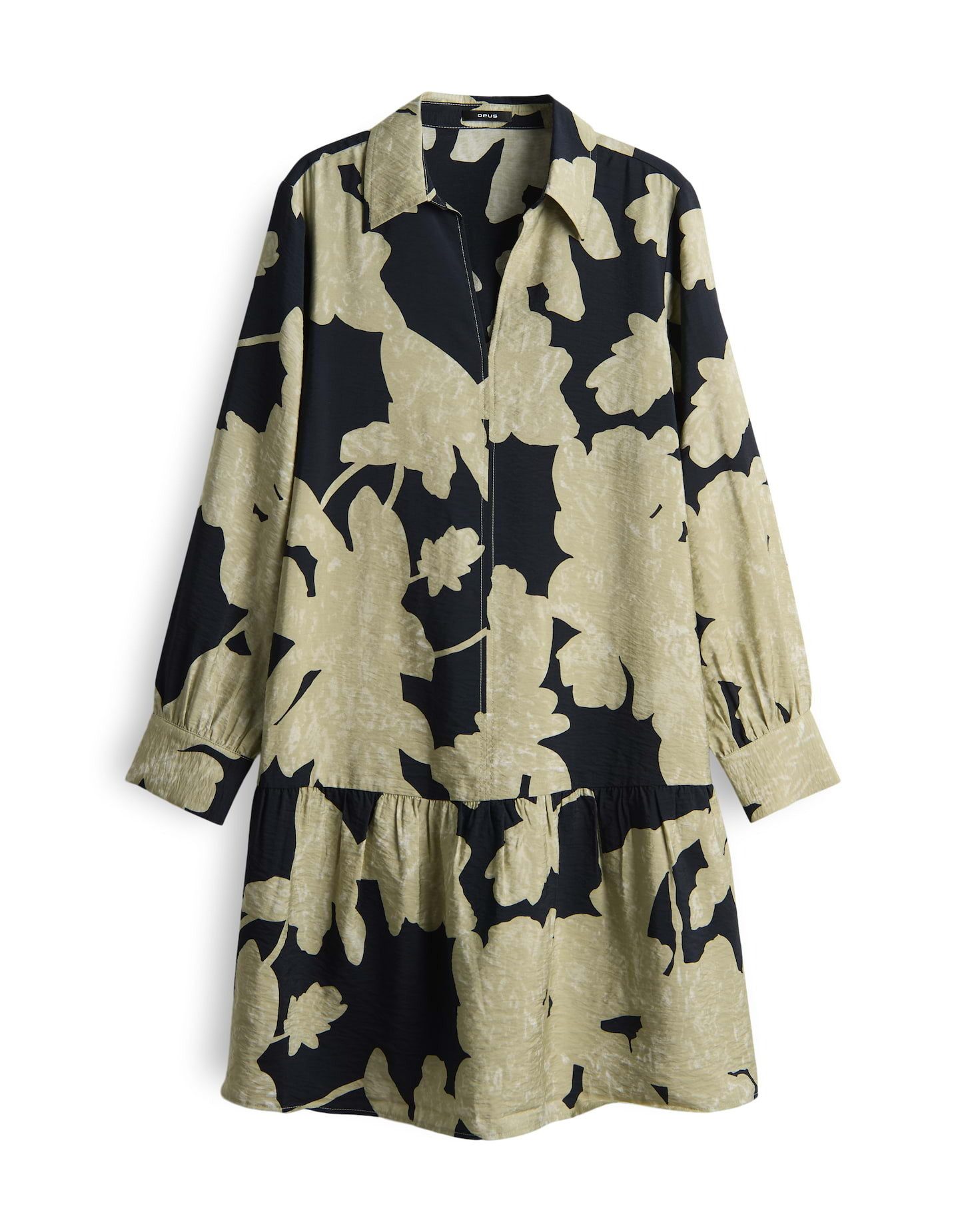 OPUS Hemdblusenkleid WEMMY ANALOGUE aus ECOVERO™ Viskosemix knielang, Saum mit Volantbesatz, Schlitz am Ärmelsaum