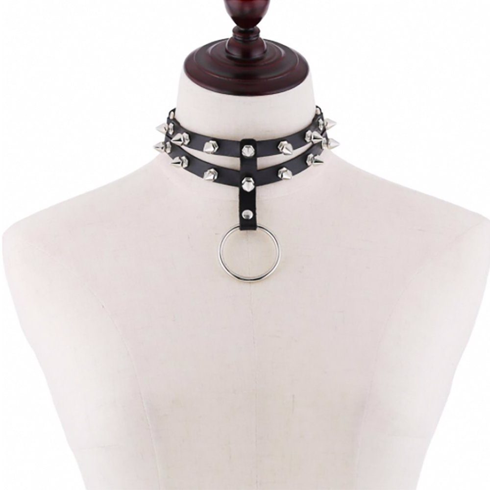 Sandritas Erotik-Halsband Halsband mit Ring Nieten SM und BDSM Schwarz Bondage