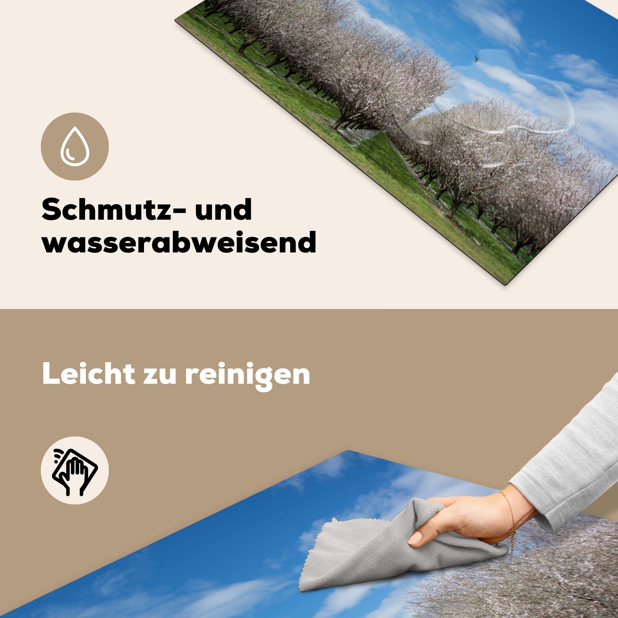 Induktionskochfeld Mandelbaumreihen, Schutz für küche, Vinyl, (1 Ceranfeldabdeckung tlg), die 81x52 cm, MuchoWow Herdblende-/Abdeckplatte