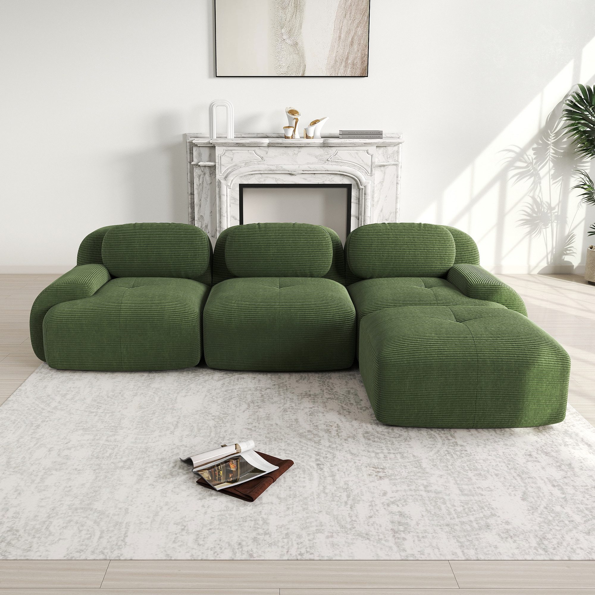 Odikalo 3-Sitzer modular kombinierbar Polstersofa Chaiselongue, Modulares Ecksofa ohne Montage, ergonomisch und haustierfreundlich, aus Cordstoff mit extra-brei – Bild 2 von 5