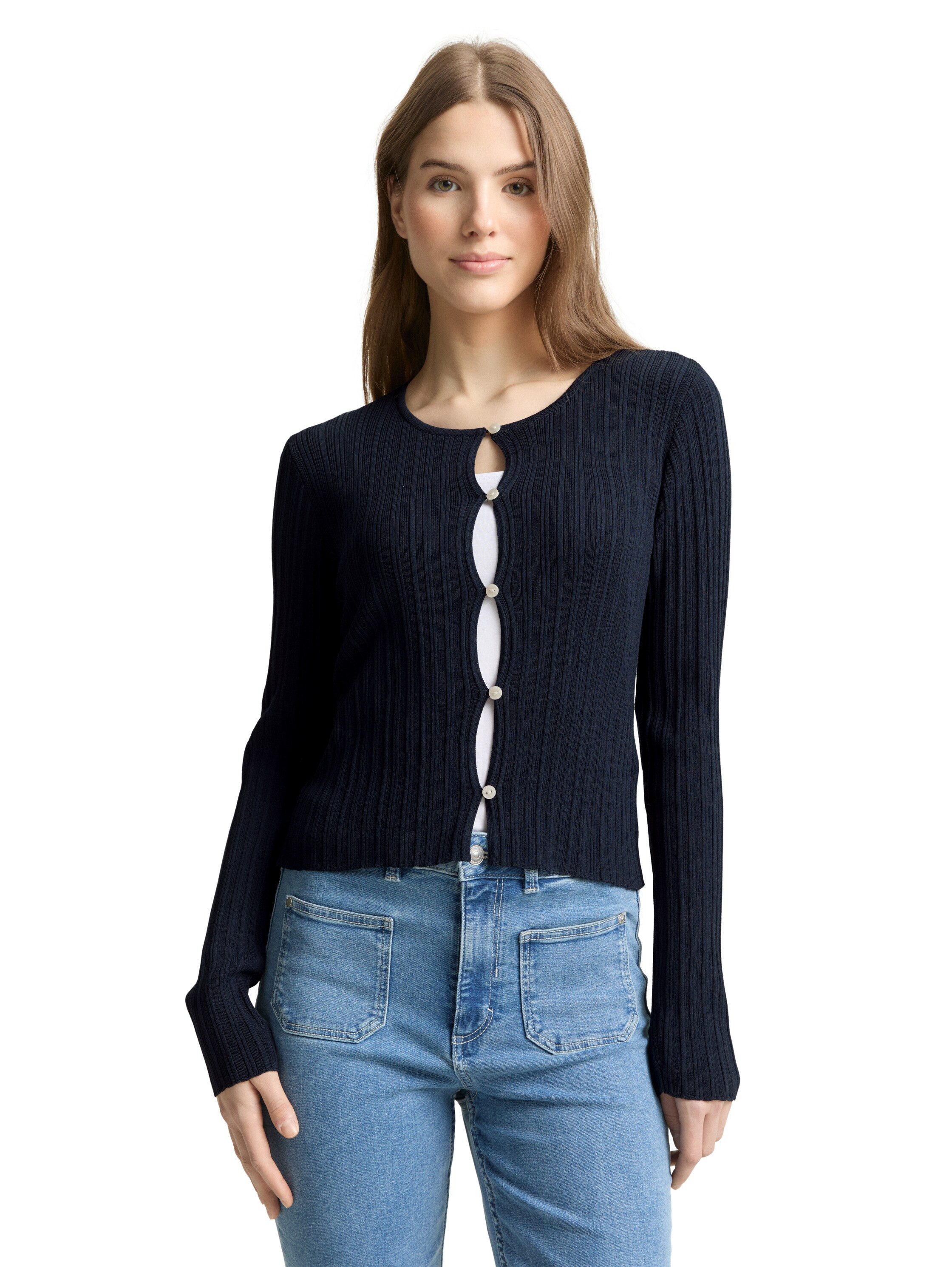 TOM TAILOR Denim Strickjacke mit gewelltem Abschluss