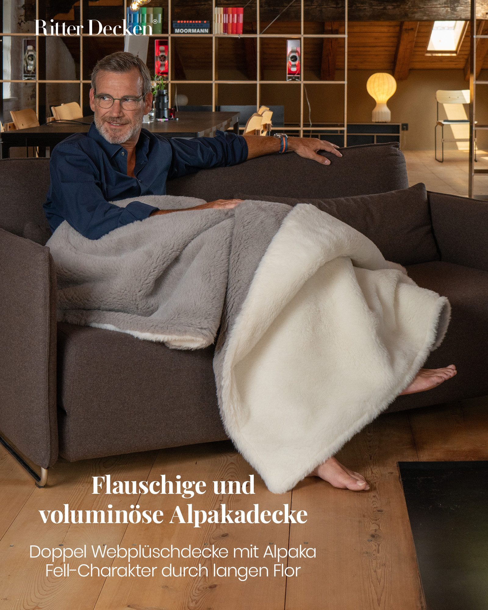 Wohndecke Voluminöse Alpakadecke La Paz aus Alpakawolle mit Wendeoptik, Ritter Decken, flauschige Plüschdecke, Wolldecke, extra warm, weitere Größen & Farben