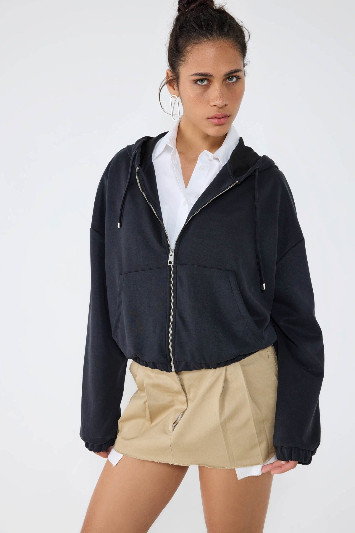 No Matter What Kapuzensweatshirt Kurzes Sweatshirt mit weichem, strukturiertem Reißverschluss