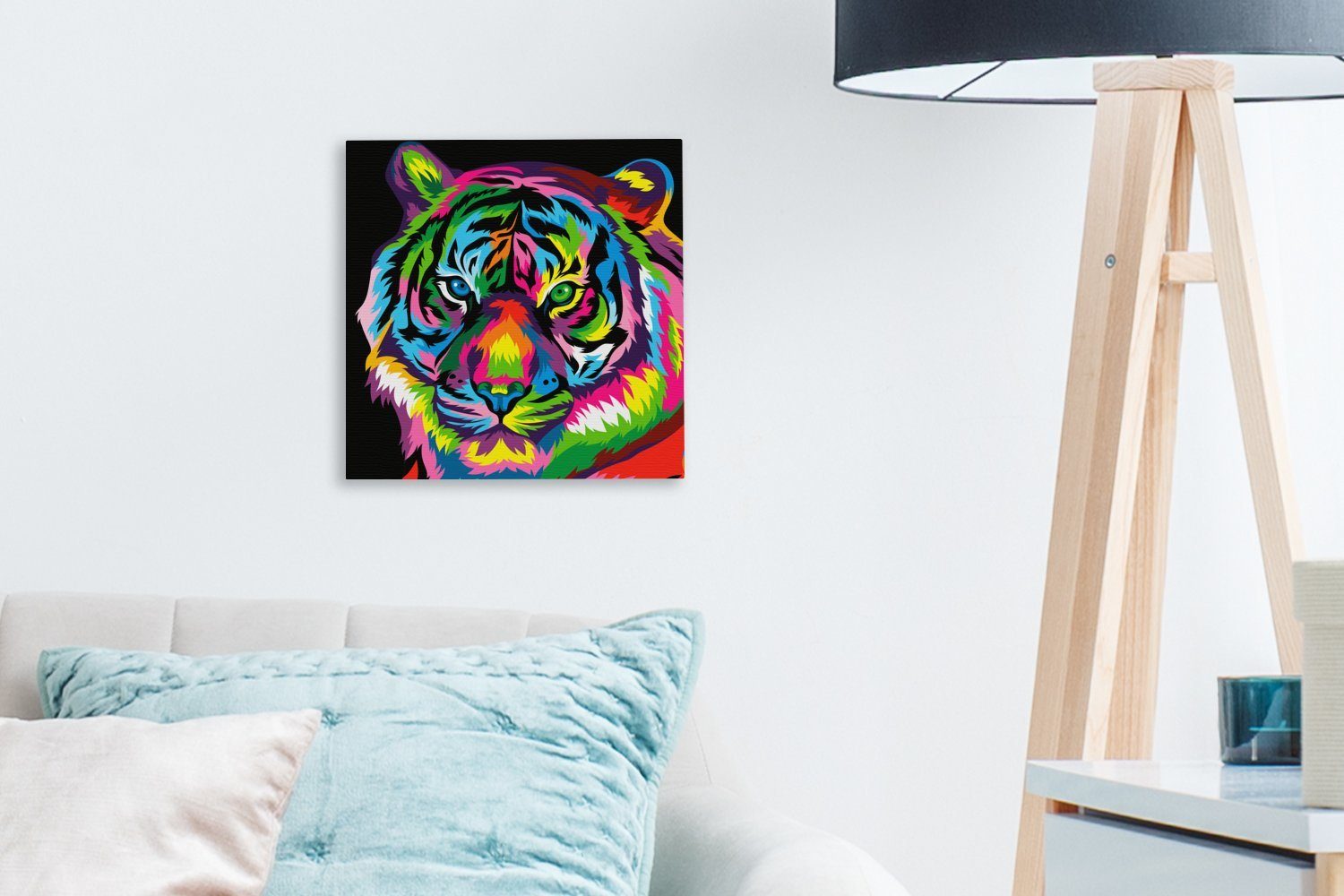 St), Leinwandbild (1 - OneMillionCanvasses® Schlafzimmer Schwarz, Leinwand für Bilder Tiger Wohnzimmer Regenbogen -