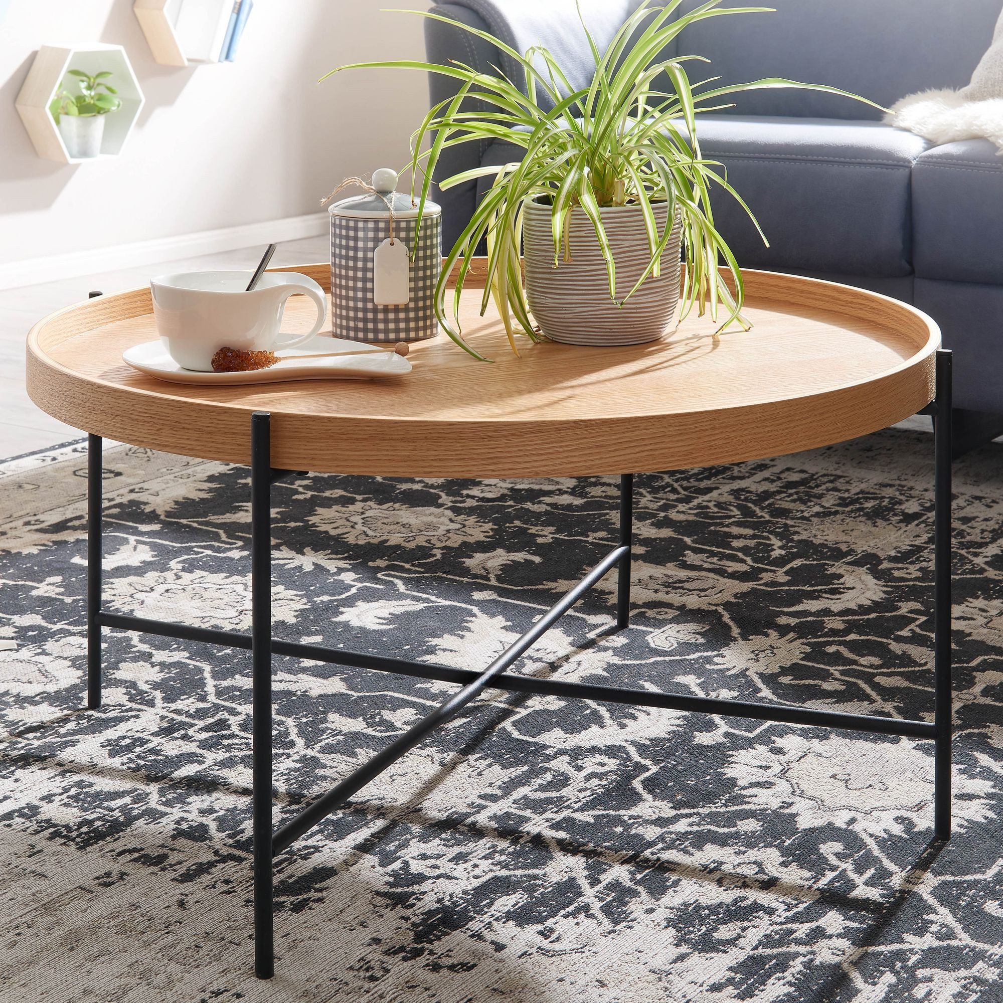 FINEBUY Couchtisch Couchtisch Rund 80cm MDF Skandinavisches Design Eiche Wo günstig online kaufen