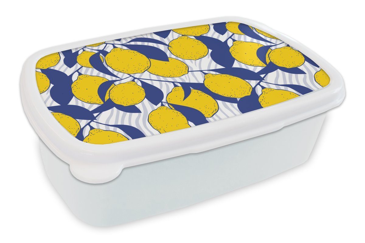 MuchoWow Lunchbox Zitrone - Zebra - Obst - Muster, Kunststoff, (2-tlg), Brotbox für Kinder und Erwachsene, Brotdose, für Jungs und Mädchen weiß
