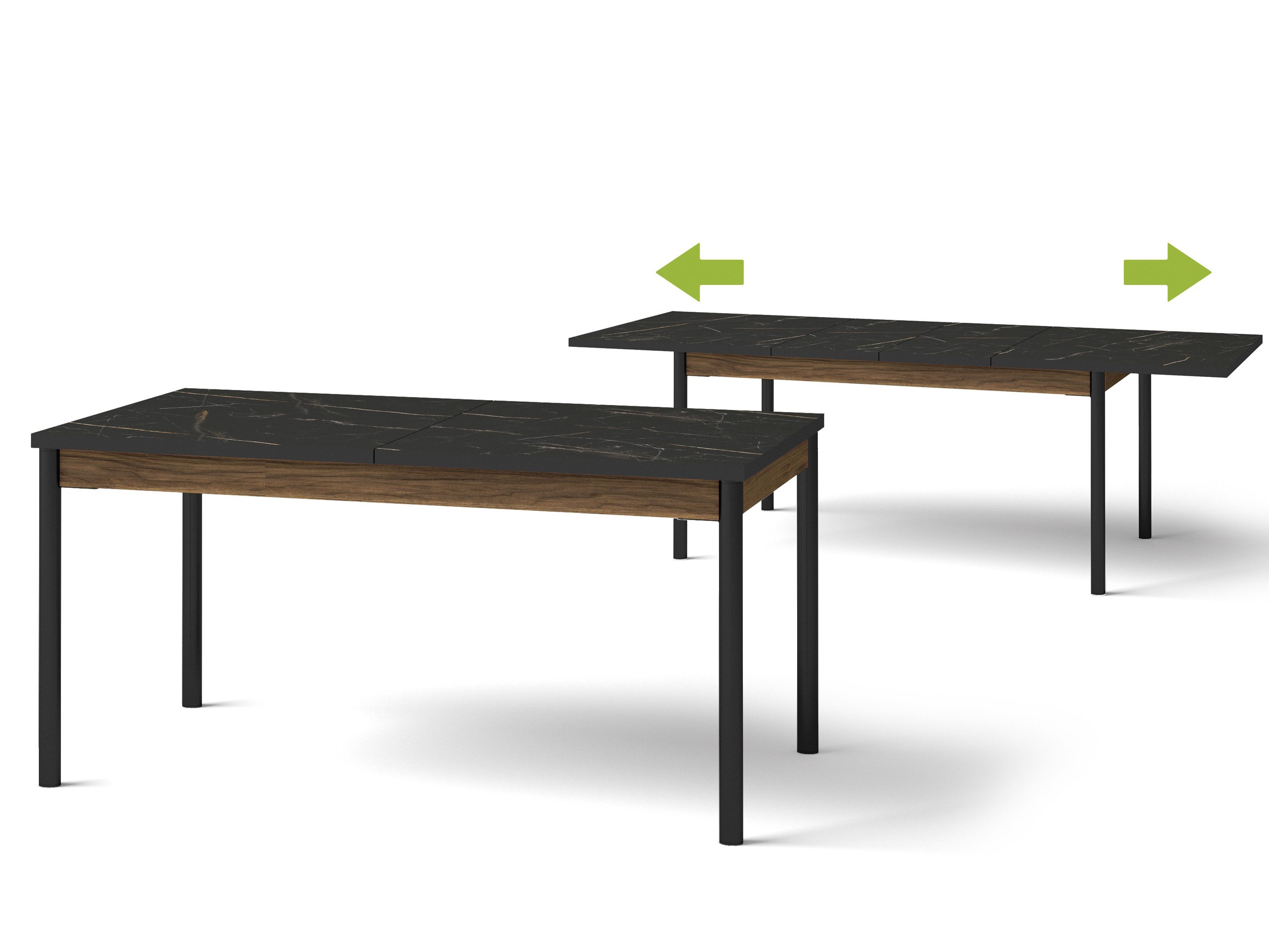 Compleo Esstisch Schwarz Marmor COMO, ausziehbar 160-240 cm, Modern Esszimmer, großer Tisch