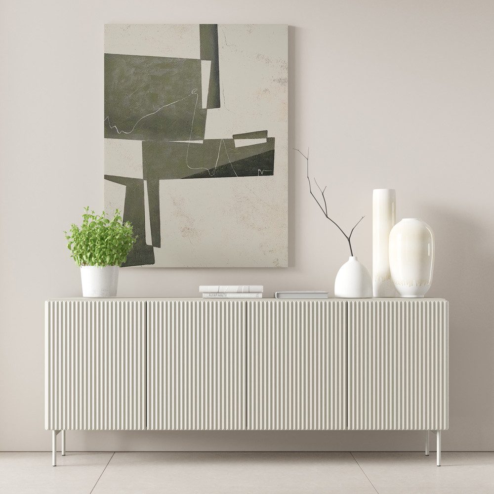 Lomadox Sideboard MASSA-167, Kaschmir mit Rillen, 195,2 cm breit, 4 Türen, Metallfüße