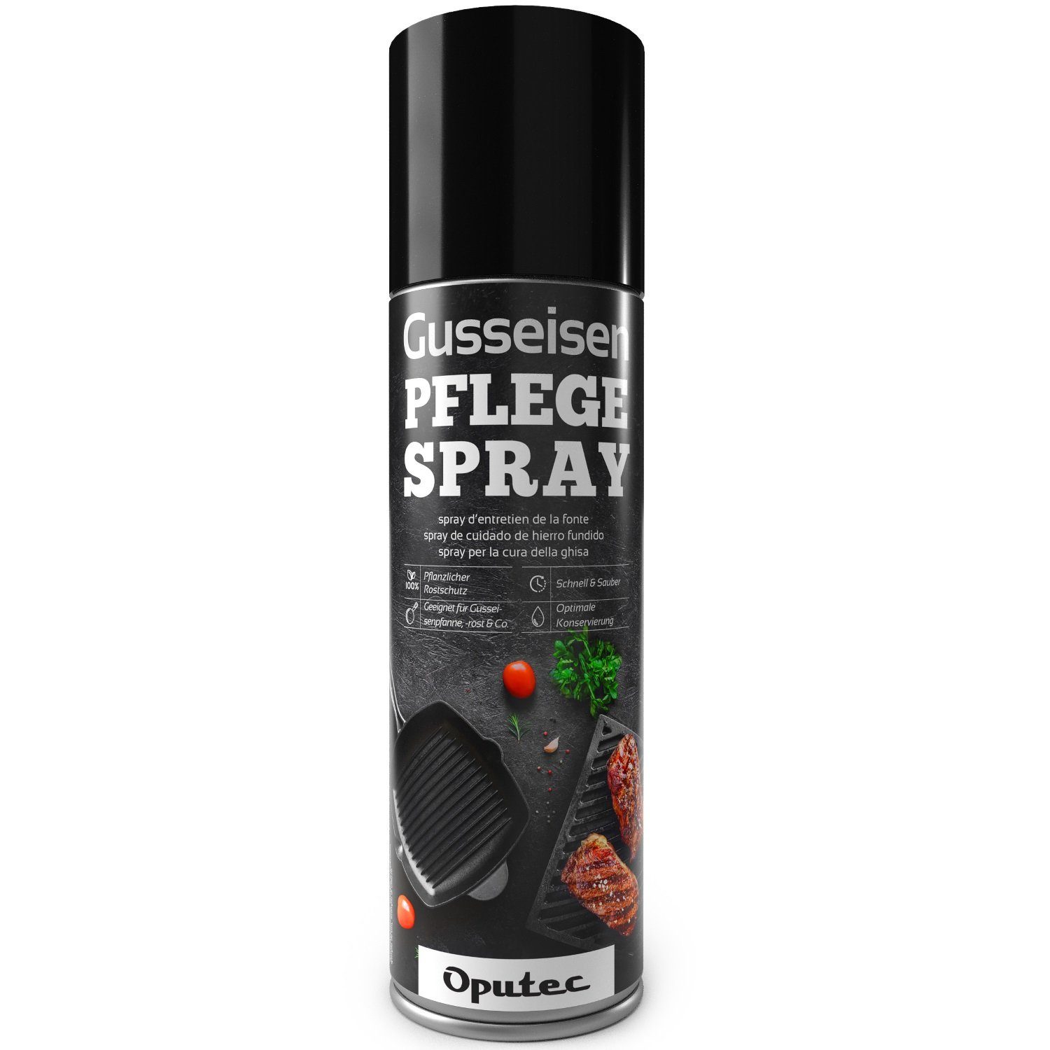 Oputec 500ml Gusseisen-Pflegespray - Trennspray Grill, Pfanne, Dutch Oven Grillreiniger