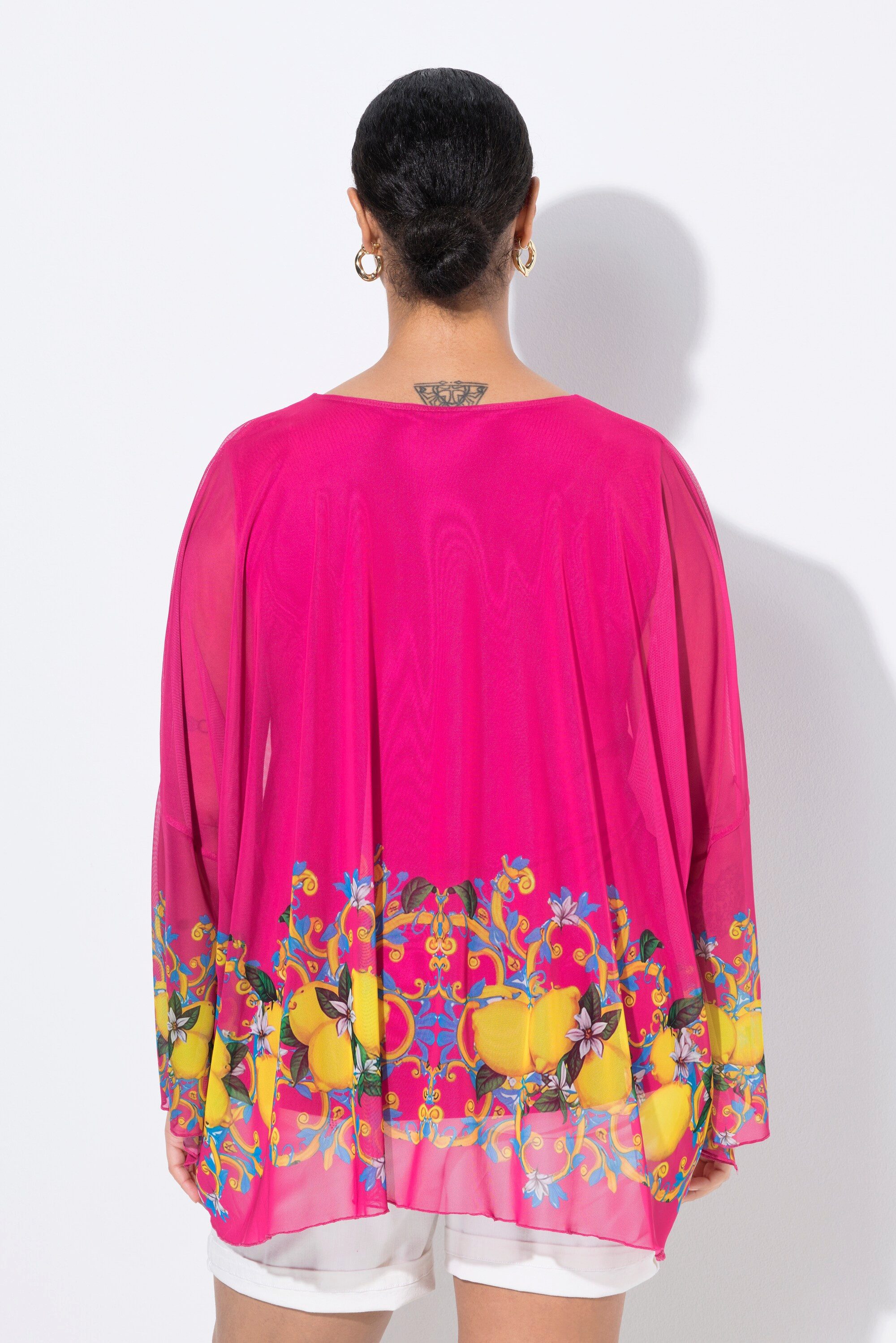 MIAMODA Druckbluse Meshbluse oversized Zitronen-Bordüre