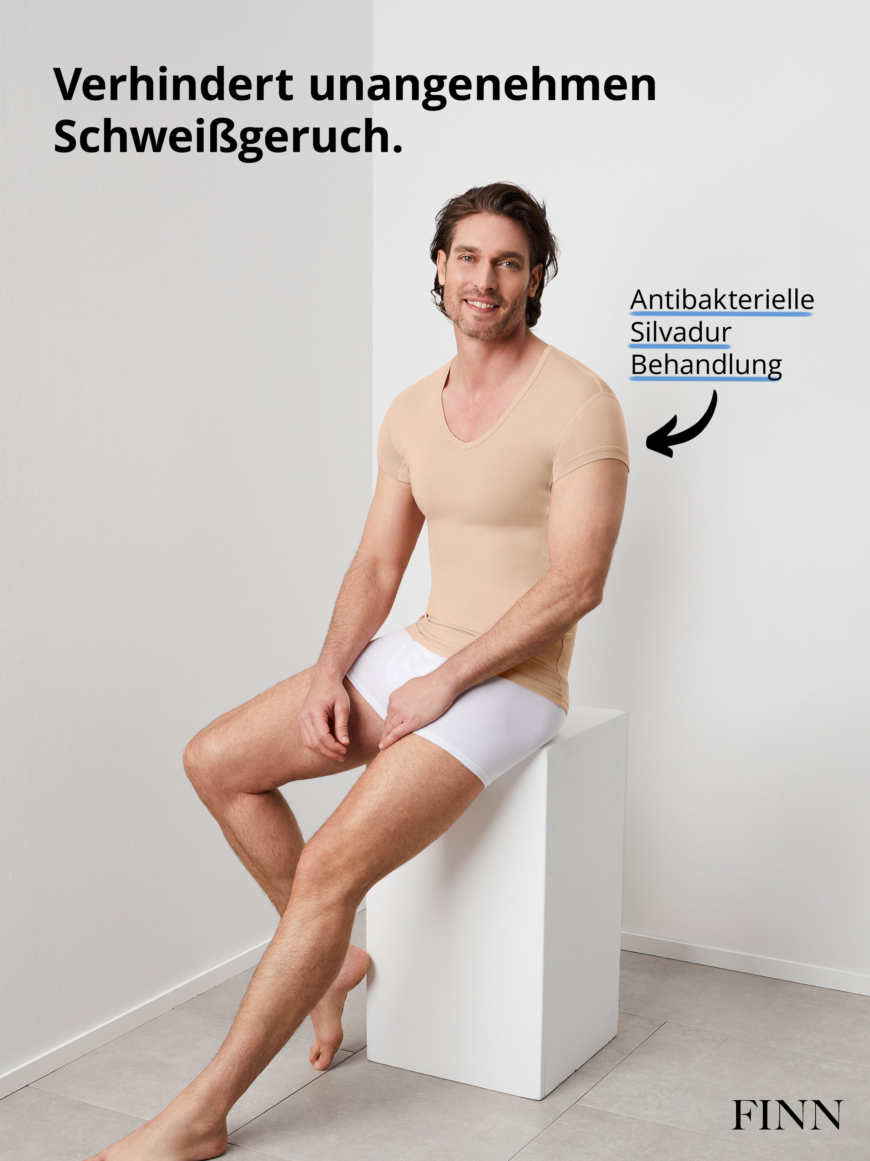 FINN Design Unterhemd Anti-Schweiß Shirt Herren mit extra kurzen Ärmeln Gegen Schweißflecken und Geruch bei Kurzarm-Hemden und Polo-Shirts – Bild 5 von 5