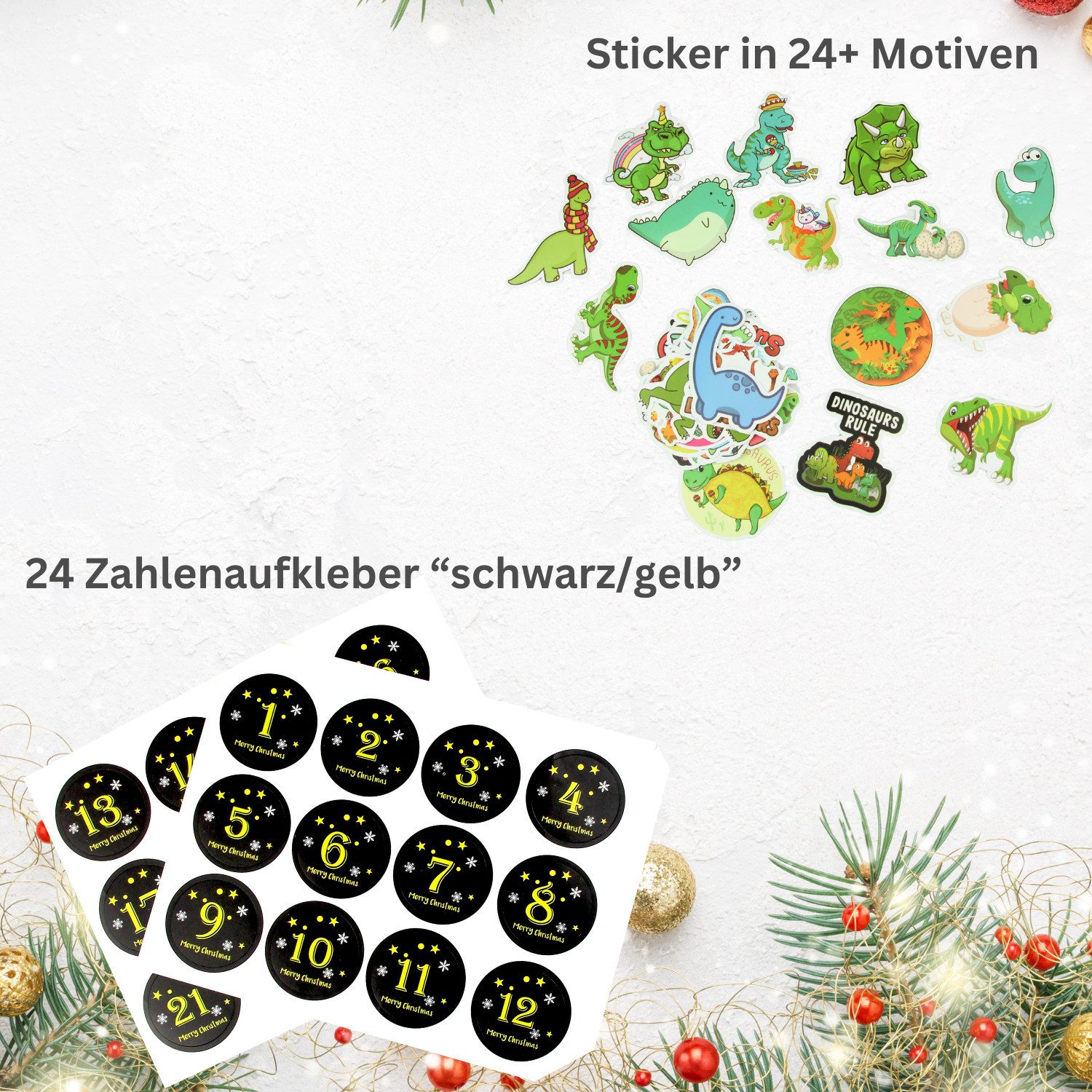 Fomax DIY-Adventskalender zum Befüllen, Komplettes SET mit Papiertüten, Klammern und Stickern, Weihnachtskalender selber machen, wiederverwendbar