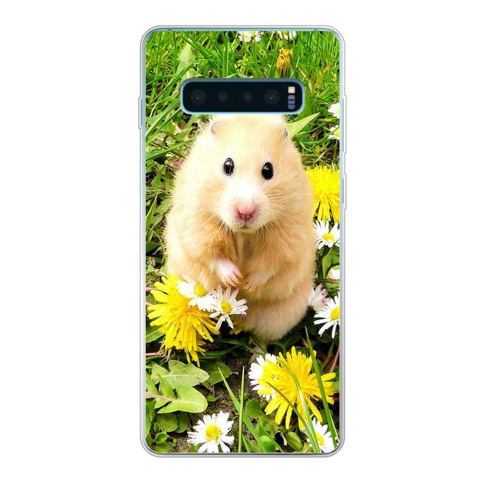 MuchoWow Handyhülle Hamster - Blumen - Gras Phone Case Handyhülle Samsung Galaxy S10+ Silikon Schutzhülle
