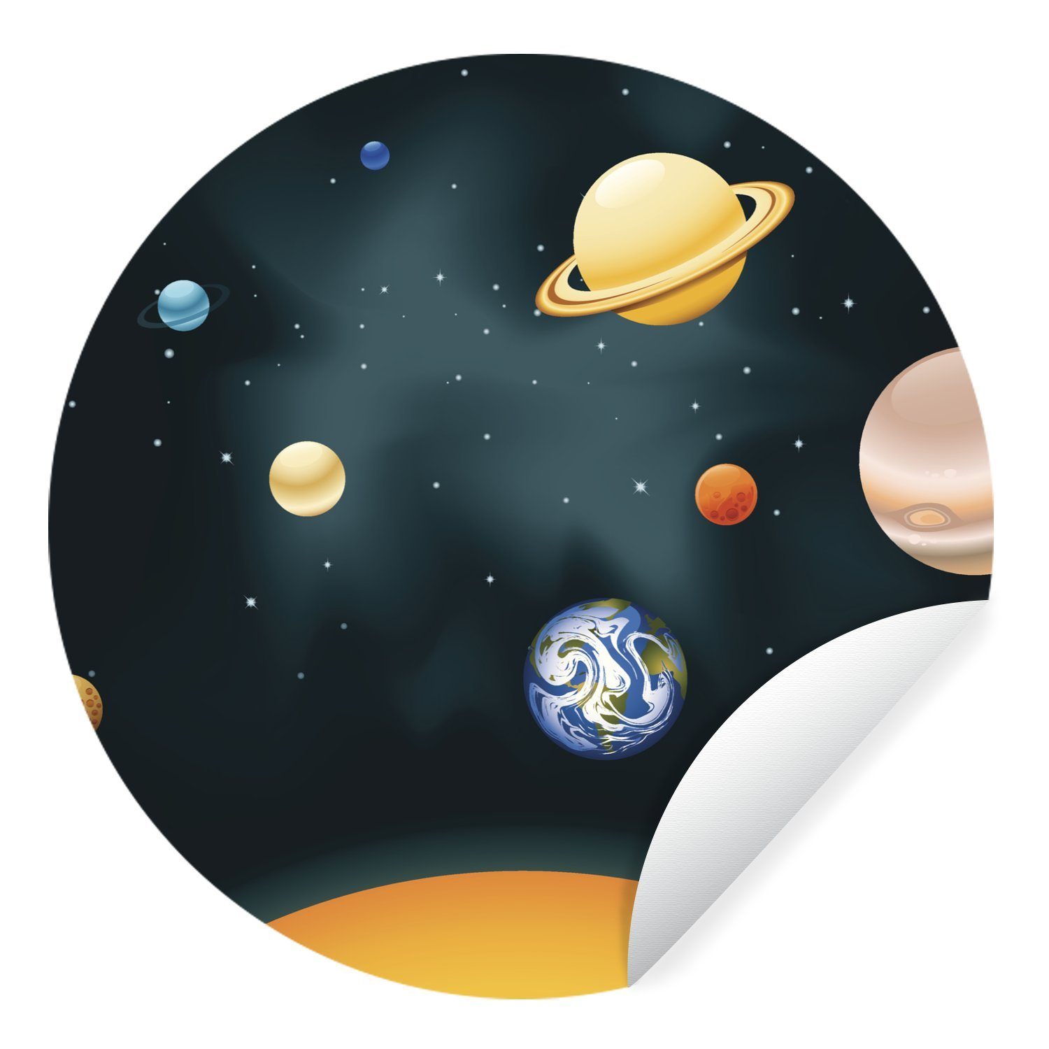 MuchoWow Wandsticker Eine Illustration des Sonnensystems mit unserem Planeten (1 St), Tapetenkreis für Kinderzimmer, Tapetenaufkleber, Rund, Wohnzimmer