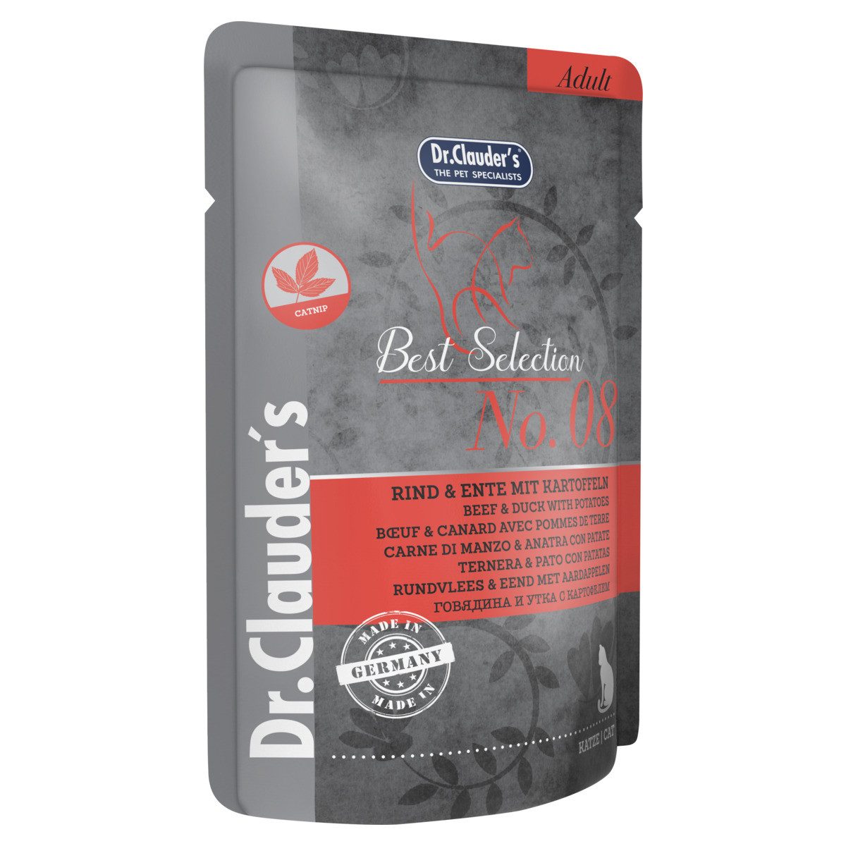 Dr. Clauder's Best Selection Adult No. 8 Rind & Ente mit Kartoffeln 85 g - 16 Stück, Nassfutter für: Katze