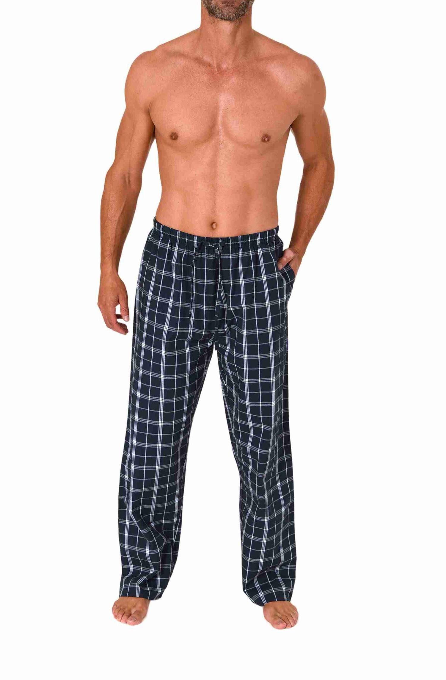 Normann Pyjama Herren Schlafanzug Hose lang kariert aus Baumwolle