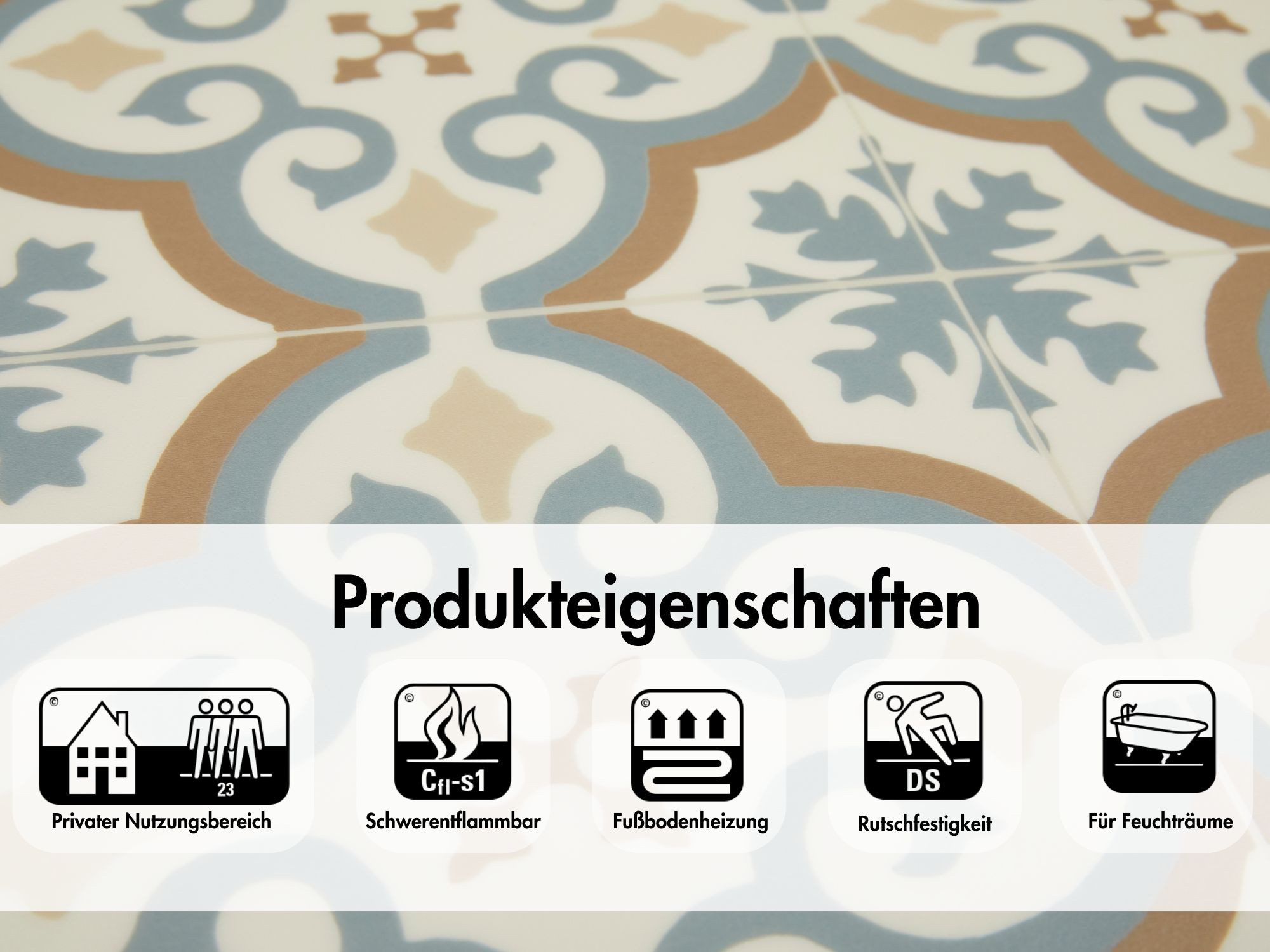 misento Vinylboden Astell in Fliesenoptik, für Feuchtraum- und Privatbereiche, PVC Bodenbelag Meterware 200/400 cm breit, Stärke 2,5 mm – Bild 5 von 5