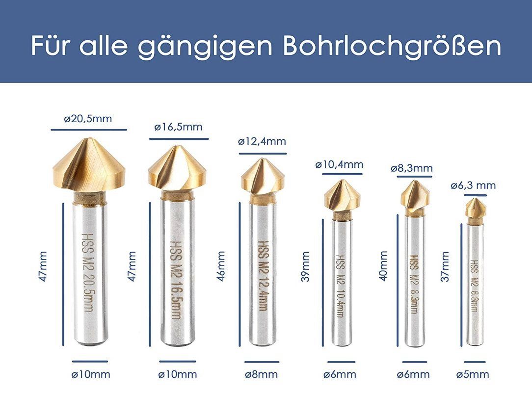 HomeBee Bohrersatz (6er Robust Größen), Bohrer Kengelsenker, und unterschiedliche Set 6 Langlebig Set, 6-tlg