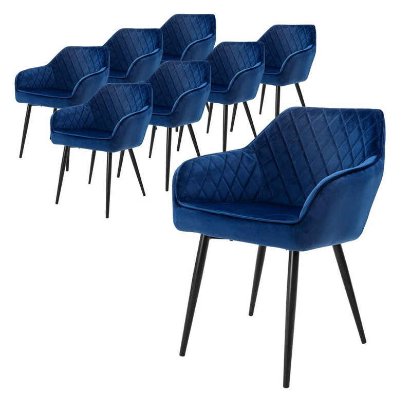 ML-DESIGN Stuhl Esszimmerstühle Set mit Armlehne & Rückenlehne Polsterstuhl Stuhl (8 St), 8er Set Küchenstühle Dunkelblau 60x63x80cm aus Samt