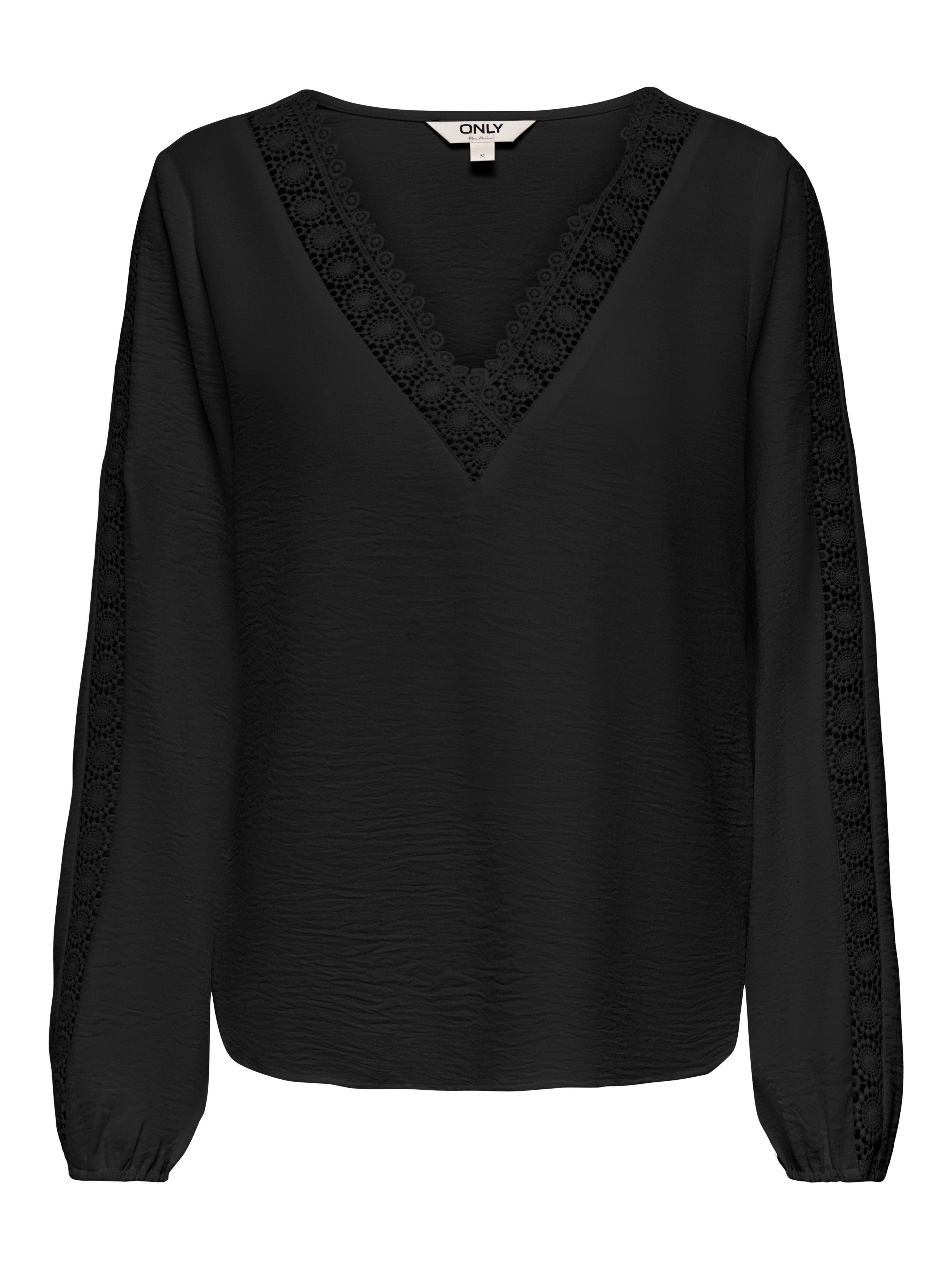 ONLY Langarmbluse ONLGREGOR METTE LS LACE TOP WVN Kunstfaser, regular fit, V-Ausschnitt, Regular Waist