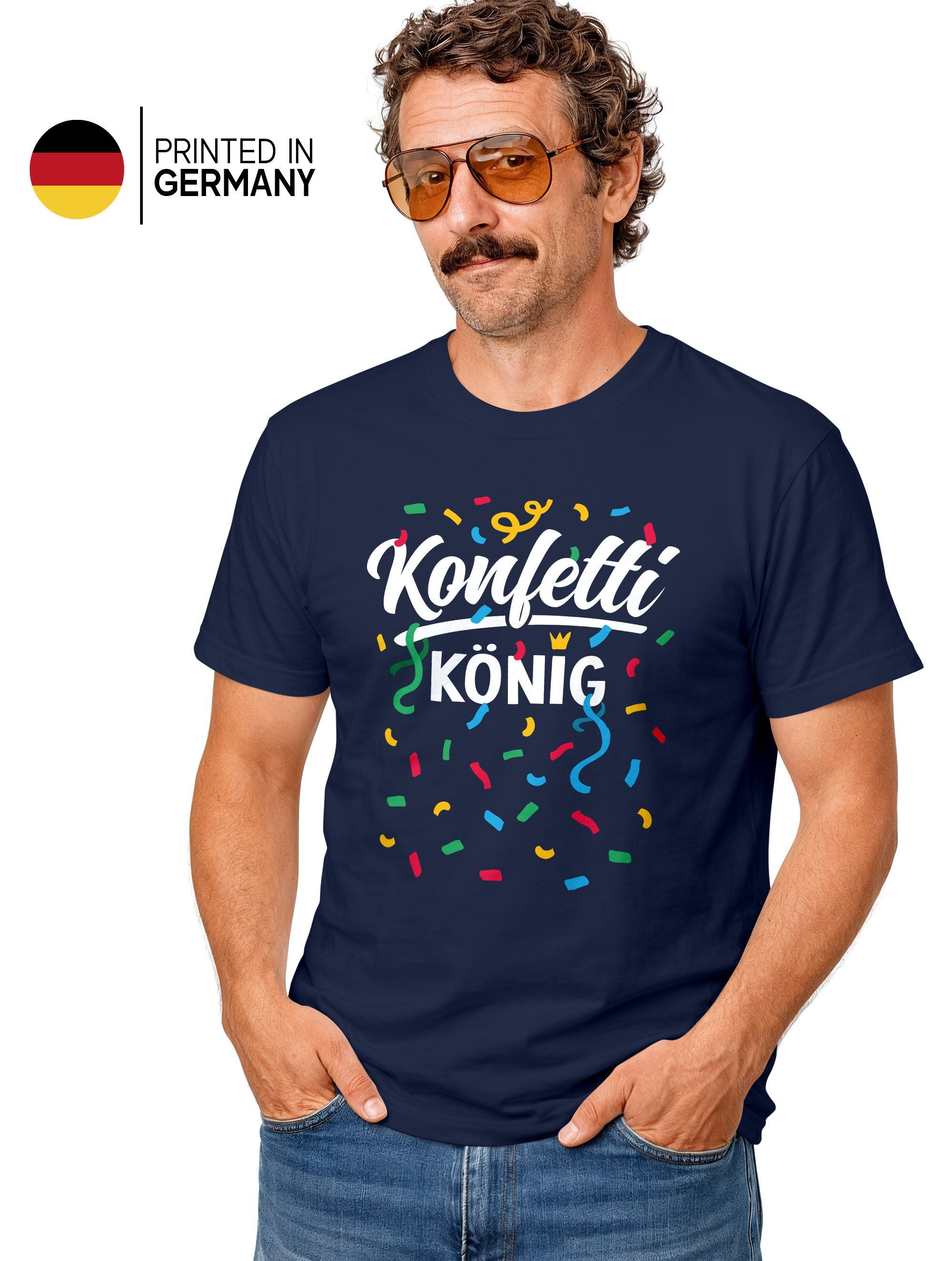 MoonWorks Print-Shirt Herren T-Shirt Konfettikönig Fasching Karneval Kostüm-Ersatz mit Print