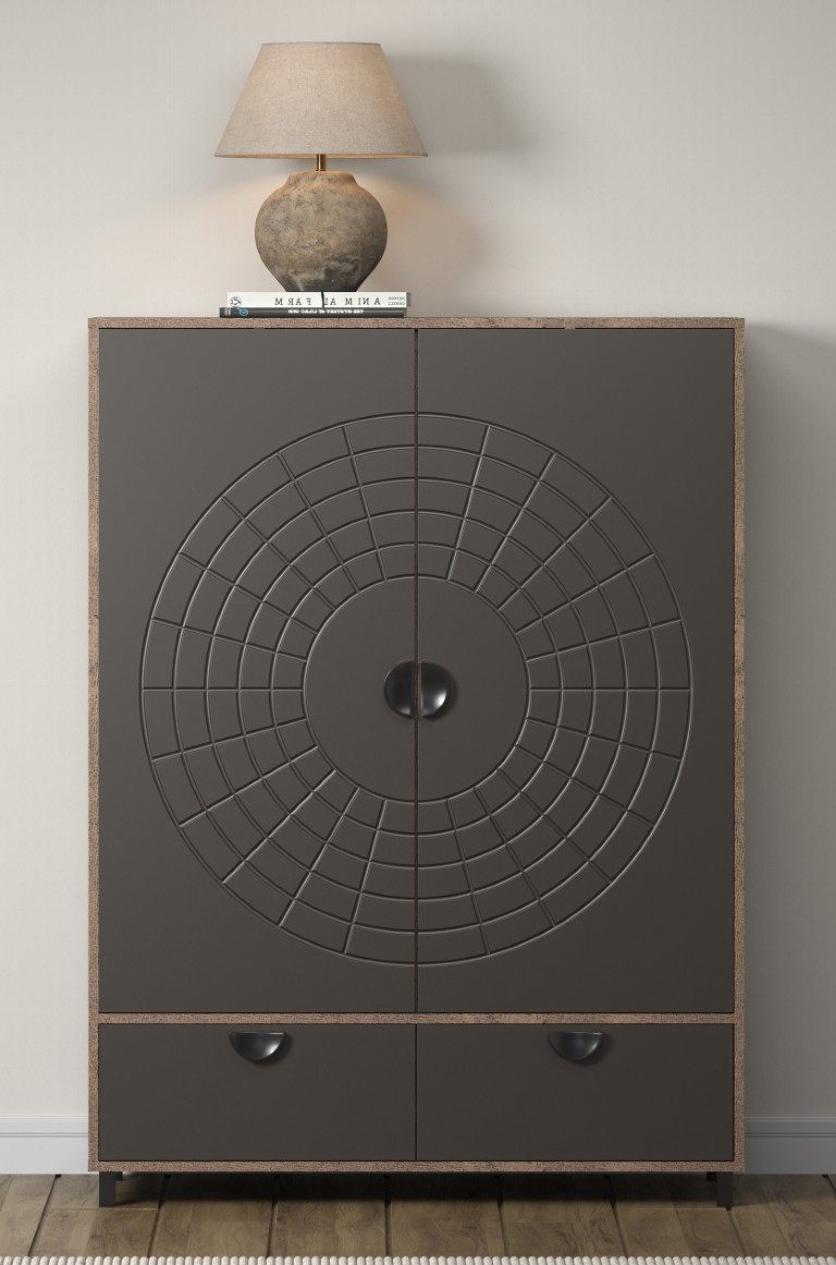 trendteam Vitrine Highboard Fusion, Rostoptik Rusty Flow / Perlbronze (no-Set)