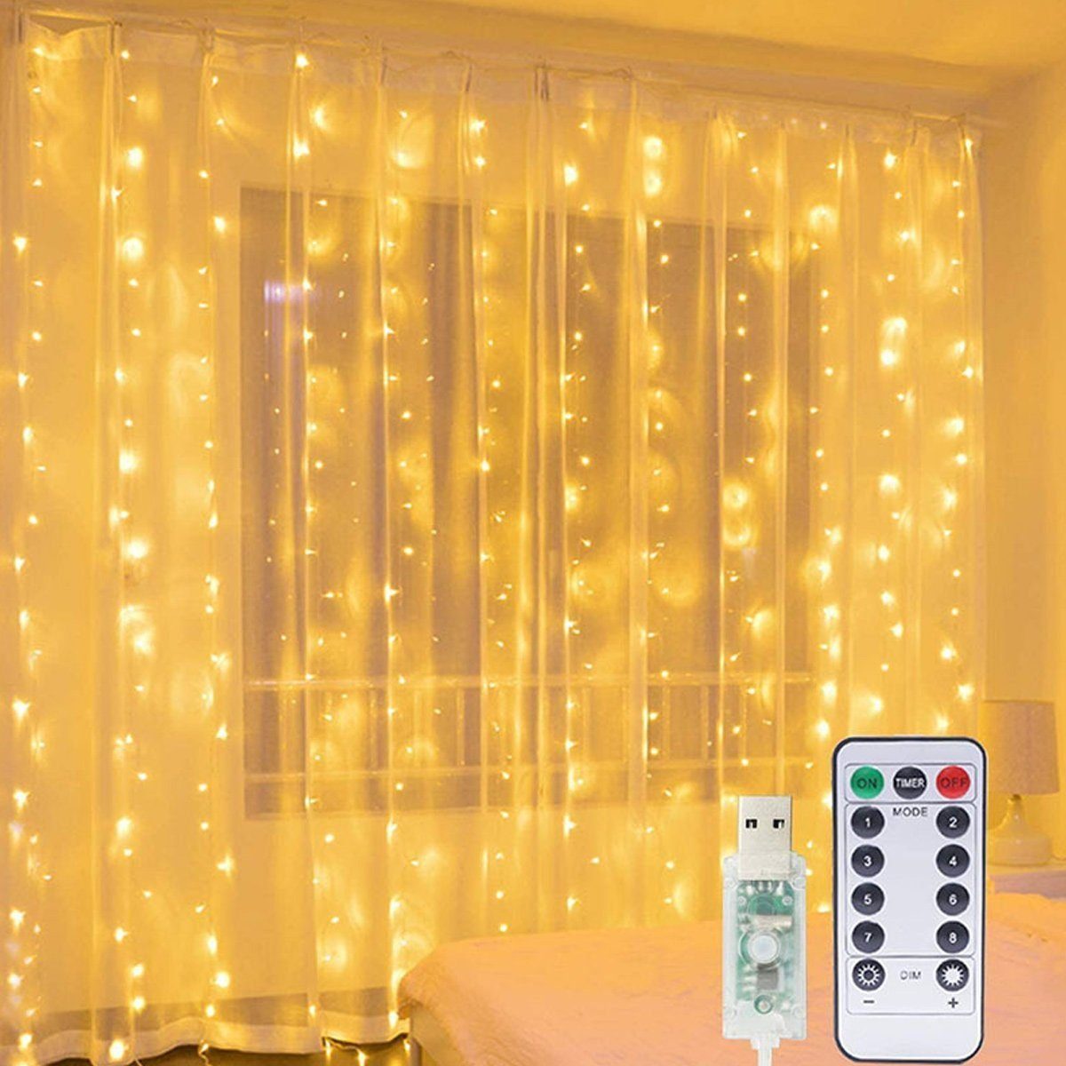 für LED-Lichtervorhang LED-Lichtervorhang Feen-Vorhang-Lichterkette Weihnachts-Lichterkette Schlafzimmer, Gontence