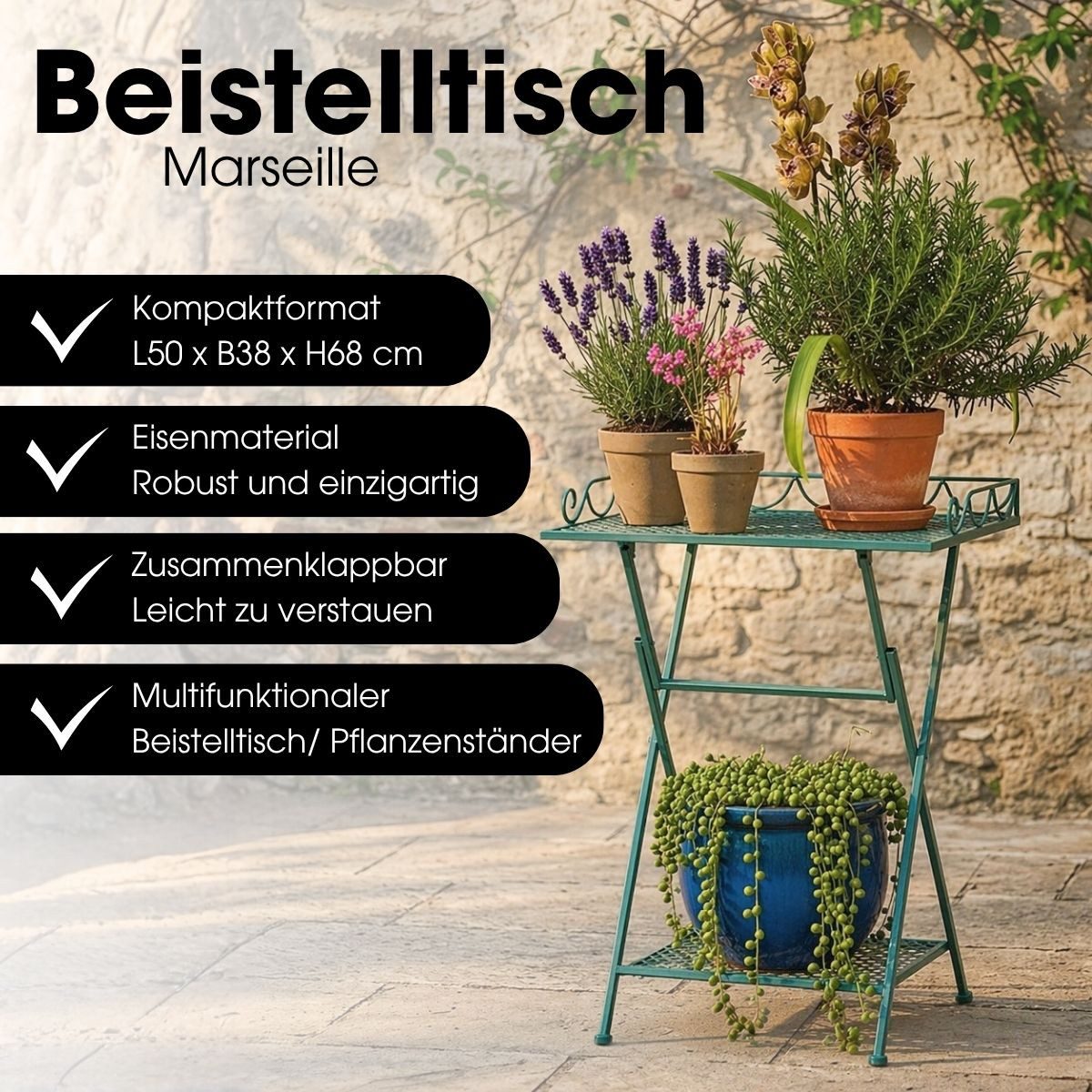 Mica Decorations Beistelltisch Mica Decorations Marseille Balkontisch – Pflanzenregal