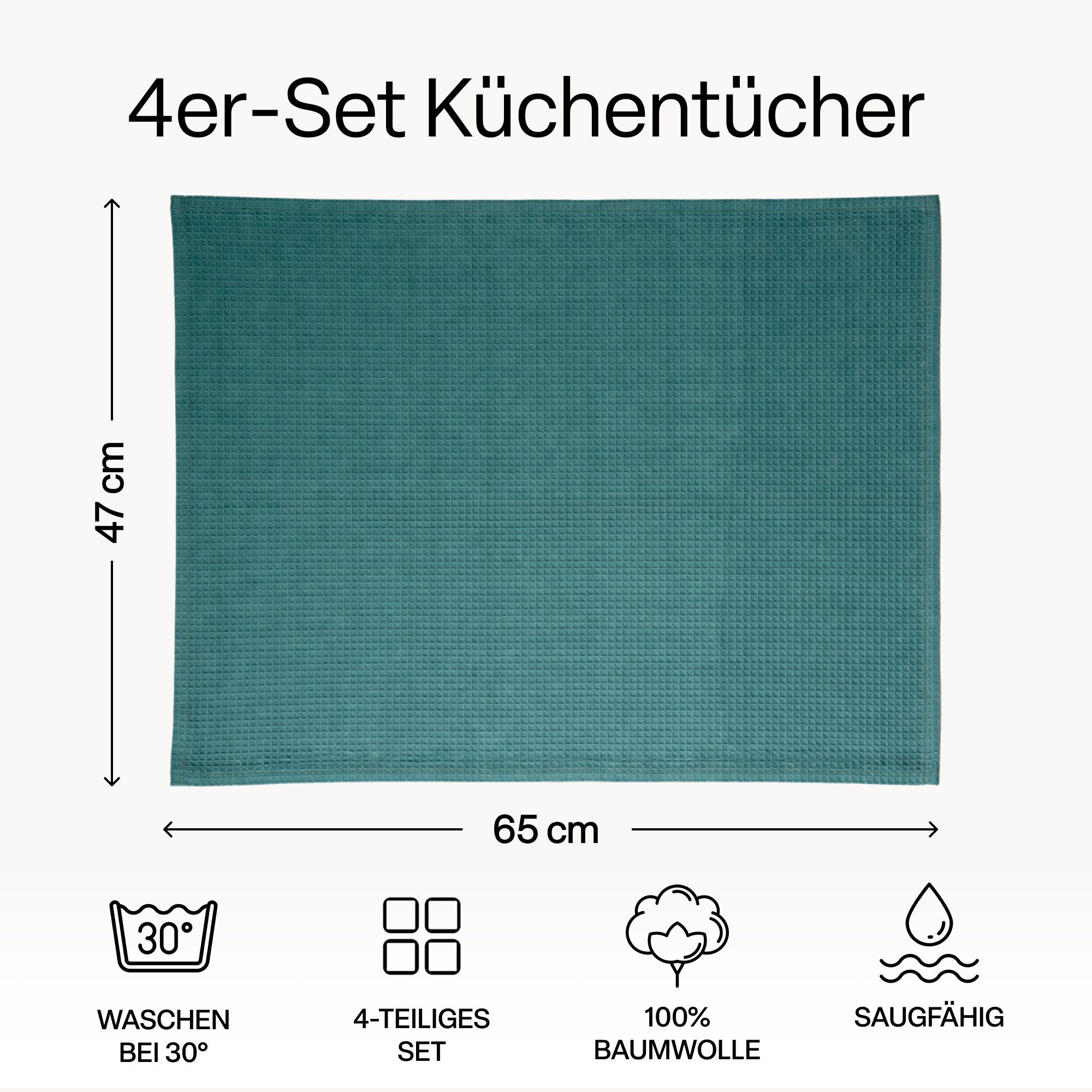 MiaMio Geschirrtuch Geschirrtücher Baumwolle 4er Set 65x47 cm Waffelstruktur Dunkelgrün, (Set, 4-tlg), Waffelstruktur, 65 x 47 cm – Bild 3 von 5