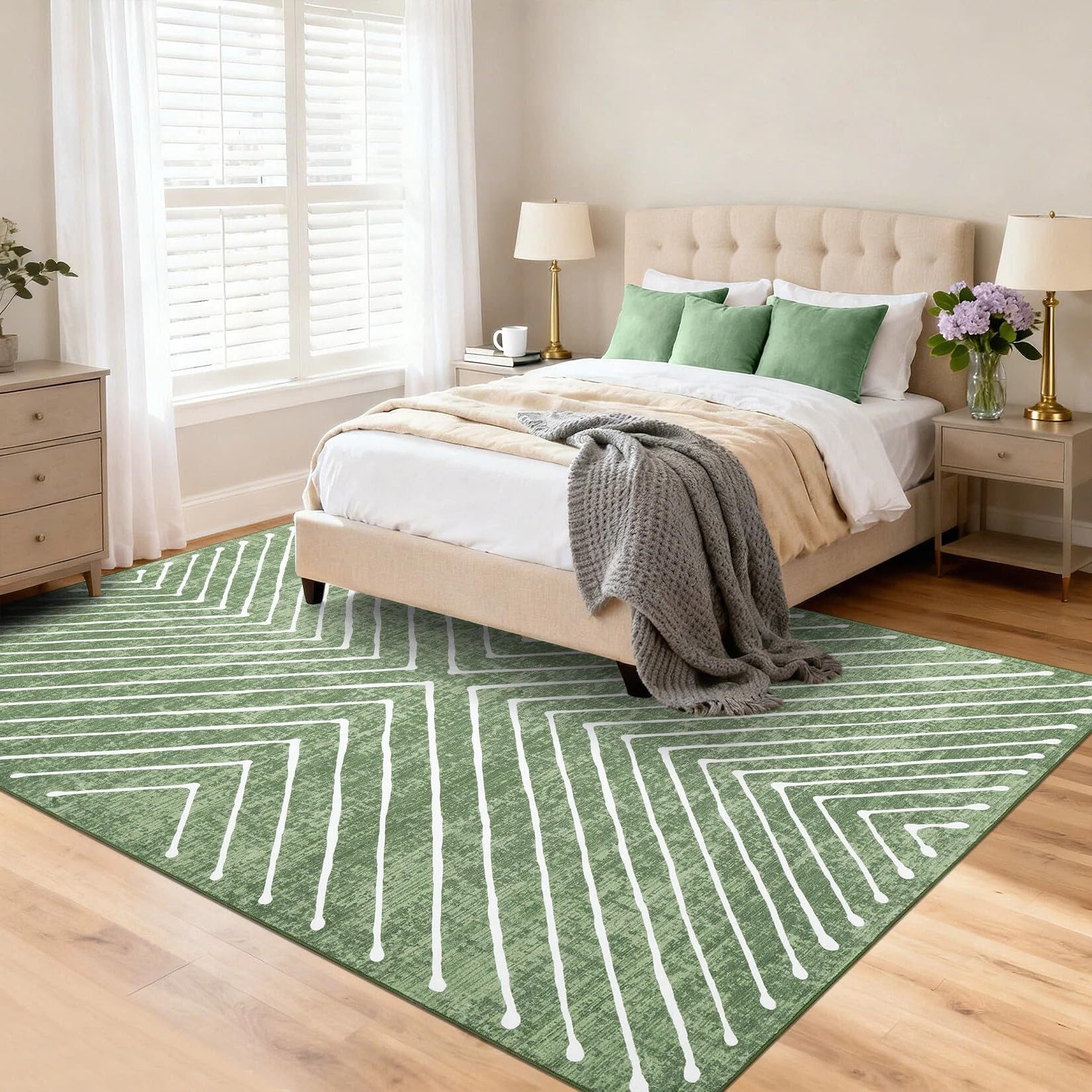 GarveeMore Teppich Faltbarer Kurzflor-Teppich 1160 g/m², 100% Polyester (Faux-Kaschmir), rechteckig, Höhe: 6 mm, modernes geometrisches Linienmuster, rutschfeste Rückseite