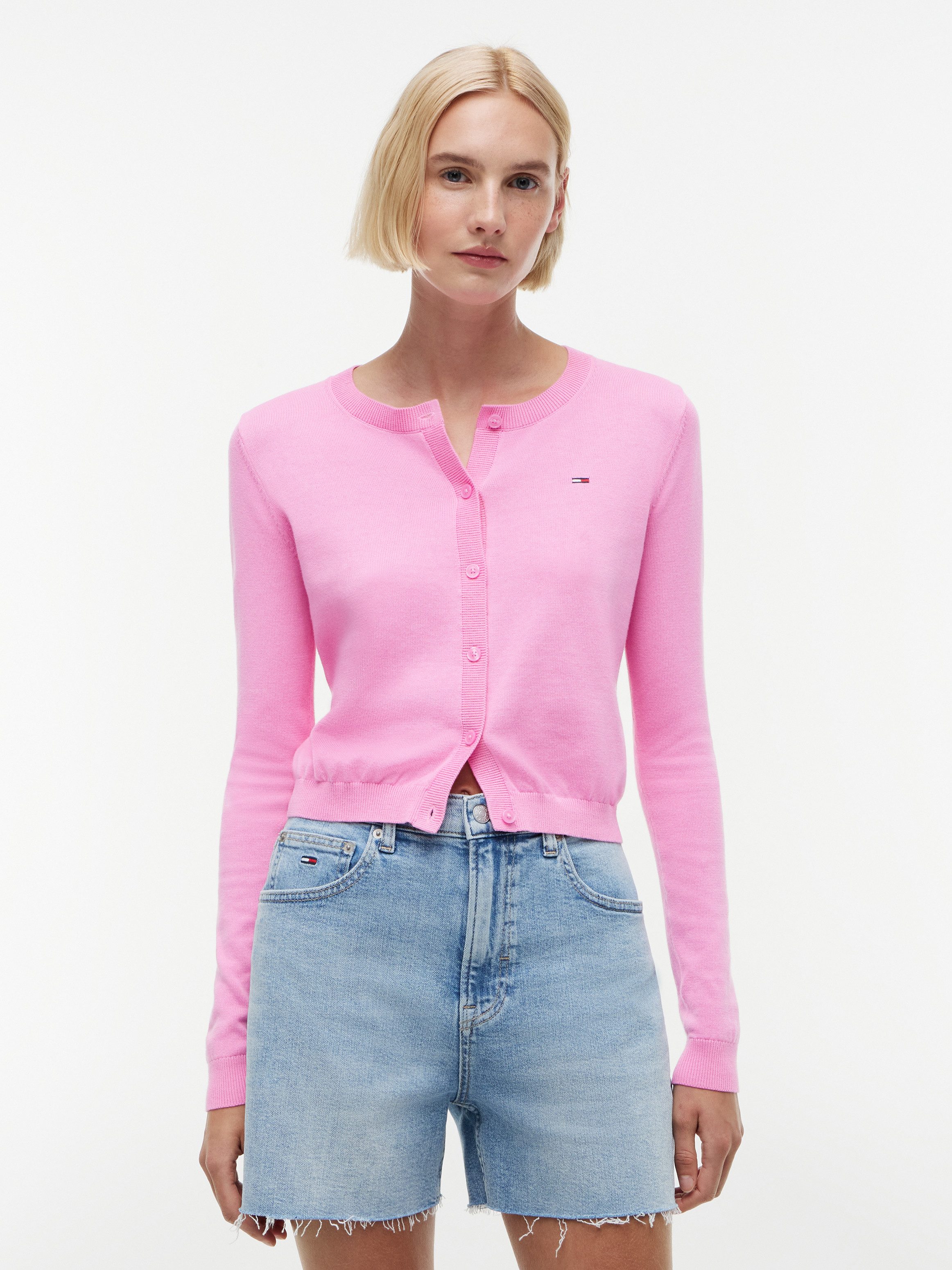 Tommy Jeans Strickjacke TJW ESSENTIAL CREW NECK CARDIGAN Baumwolle