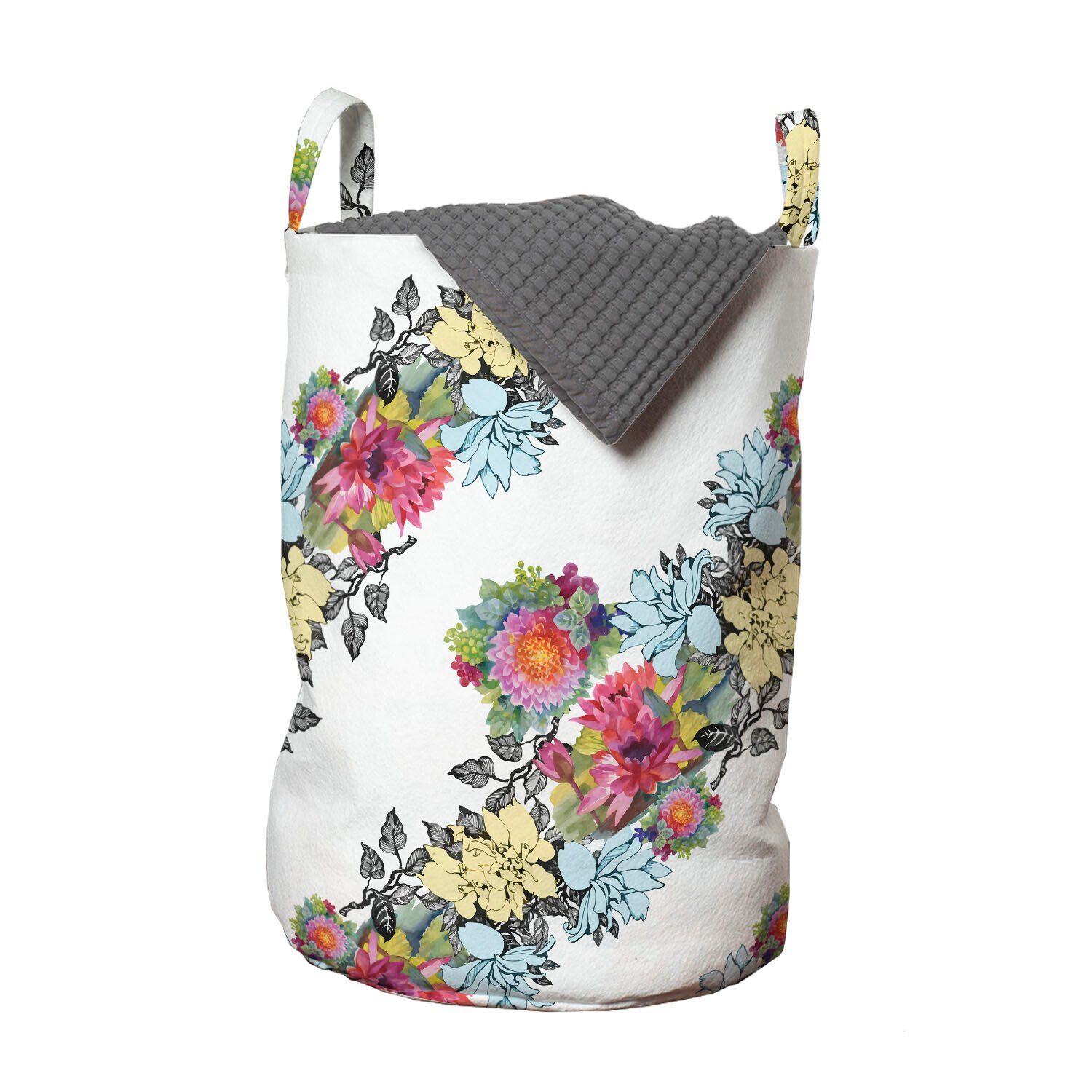 Abakuhaus Wäschesäckchen Wäschekorb mit Griffen Kordelzugverschluss für Waschsalons, Blumen Sommer Zusammensetzung Blumen