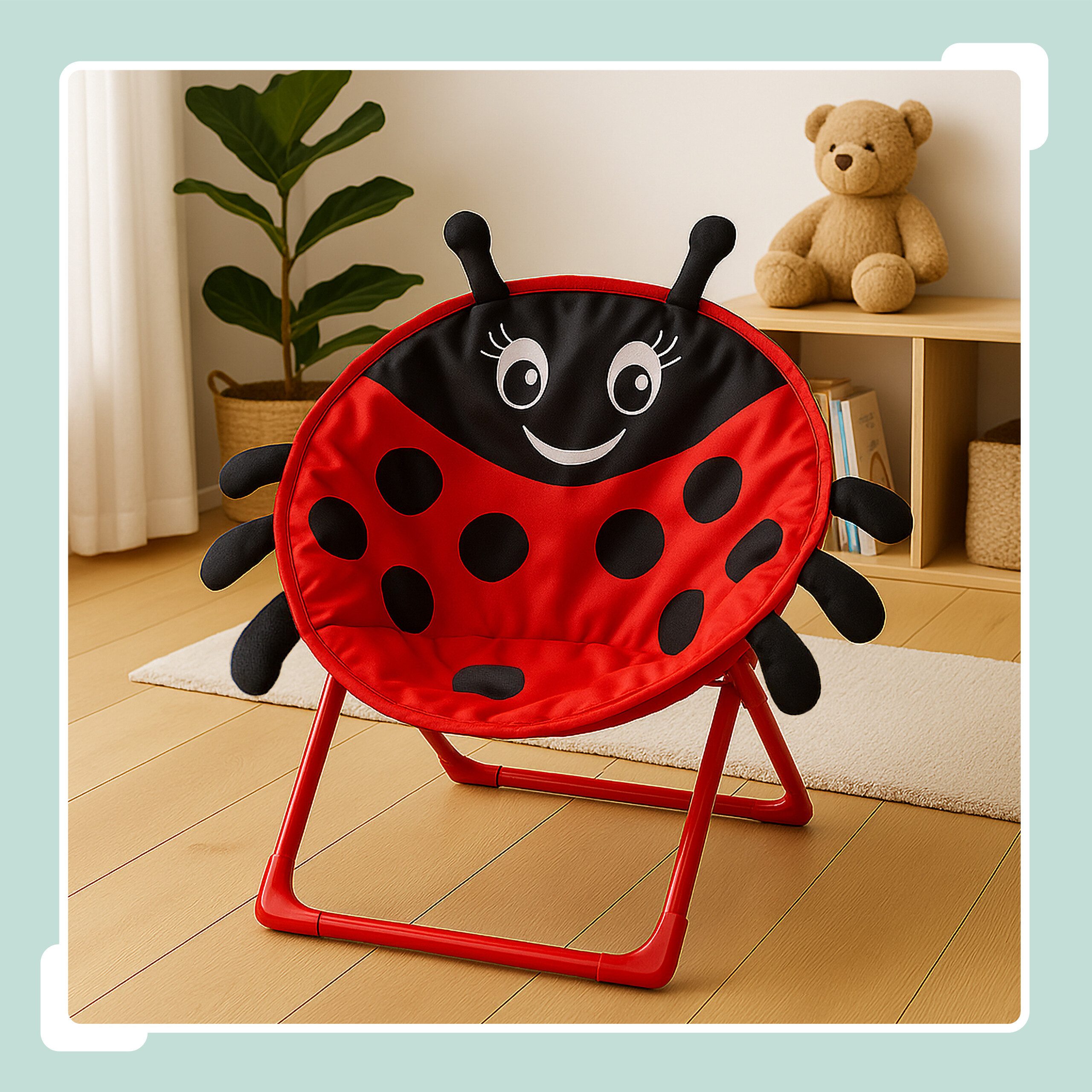 relaxdays Campingstuhl Faltbarer Moonchair für Kinder, Marienkäfer