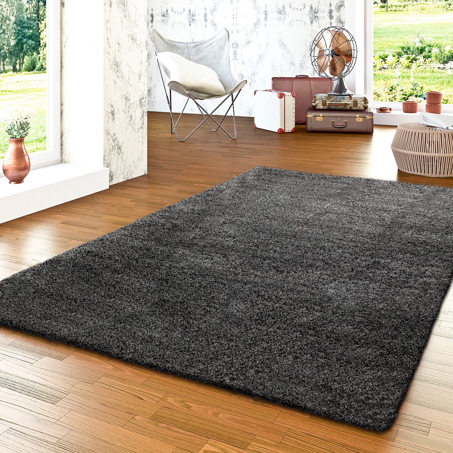 TT Hochflor-Teppich Hochflor Höhe: Home, 54 Wohnzimmer Einfarbig, Teppich Modernes rechteckig, mm Langflor