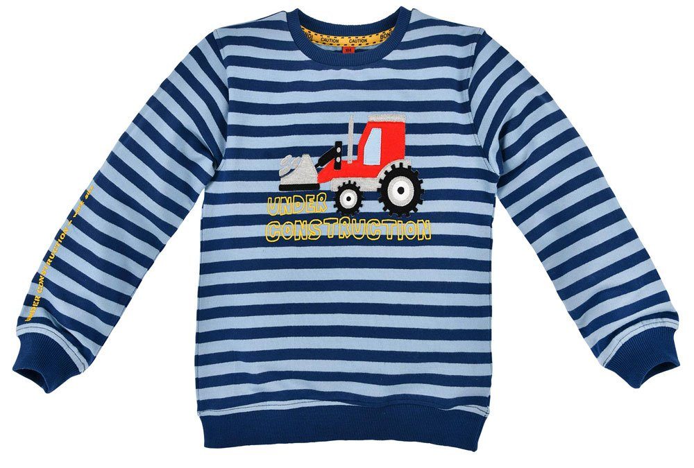 Sweatshirt für Jungen "Bagger" - Blau Gestreift, 33125 - Langarmshirt Bulldozer