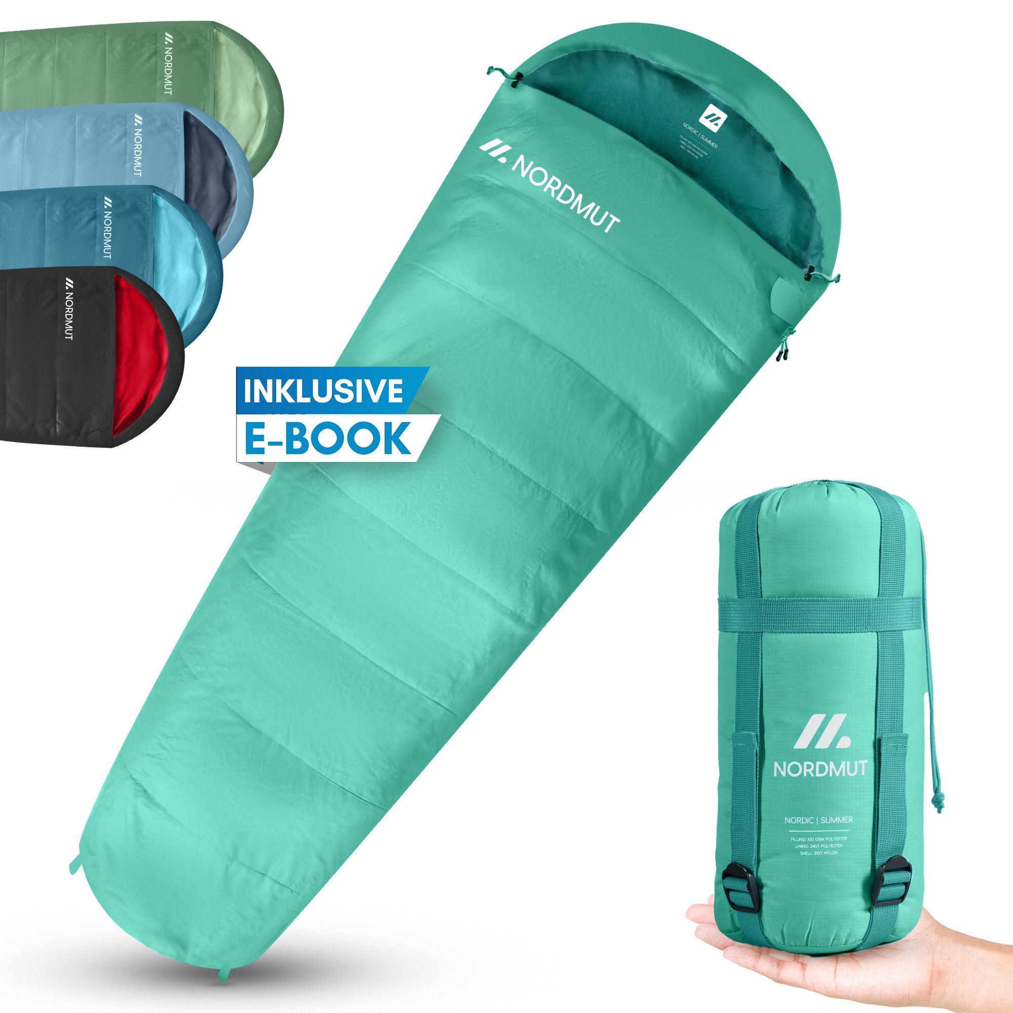 Nordmut Mumienschlafsack Sommerschlafsack Ultraleicht mit kleinem Packmaß [900g]