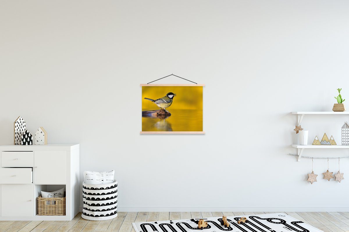 Wohnzimmer, - Bilderleiste, Poster Magnetisch MuchoWow Posterleiste, St), Kohlmeise Vogel - Wasser, (1 Textilposter für