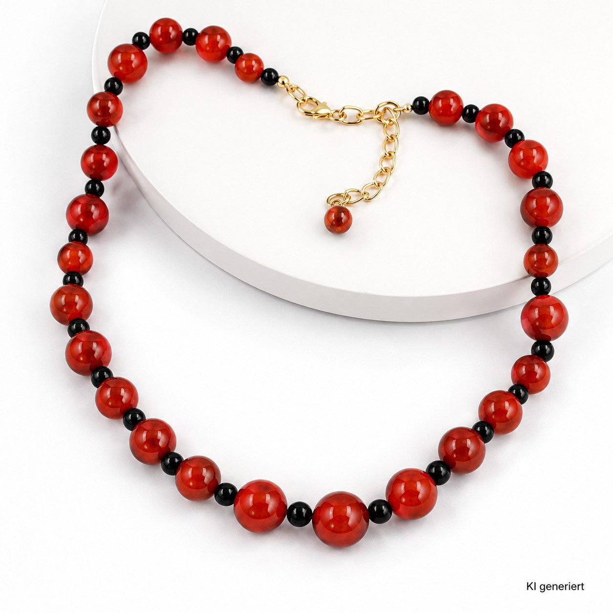 unbespielt Collier Perlenkette Kunststoffperlen orange-schwarz marmoriert 50 cm, Modeschmuck für Damen