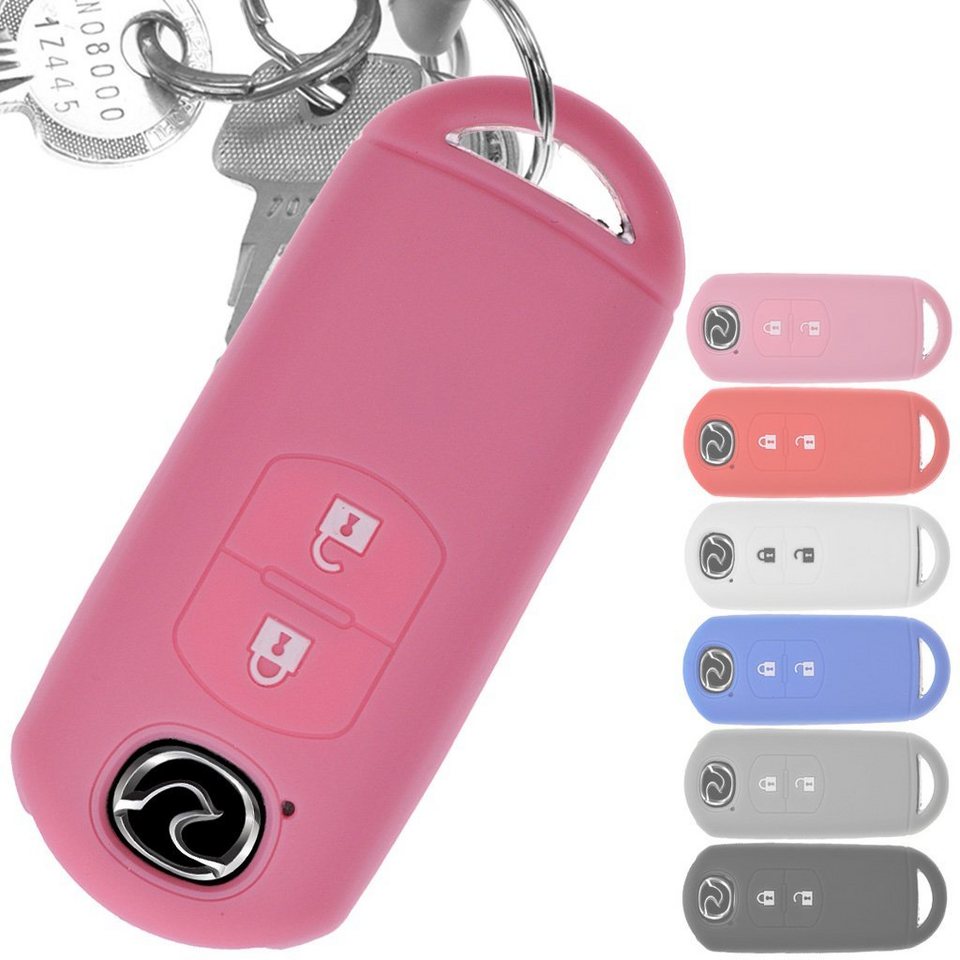 mt-key Schlüsseltasche Autoschlüssel Softcase Silikon Schutzhülle Pink, für Mazda  2 3 6 CX-3 CX-5 MX-5 2 Tasten 2 Tasten KEYLESS SMARTKEY